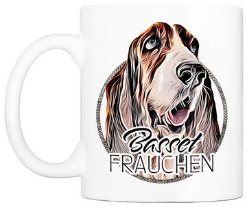 Cadouri Tasse BASSET FRAUCHEN - Kaffeetasse für Hundefreunde, Keramik, mit Hunderasse, beidseitig bedruckt, handgefertigt, Geschenk, 330 ml