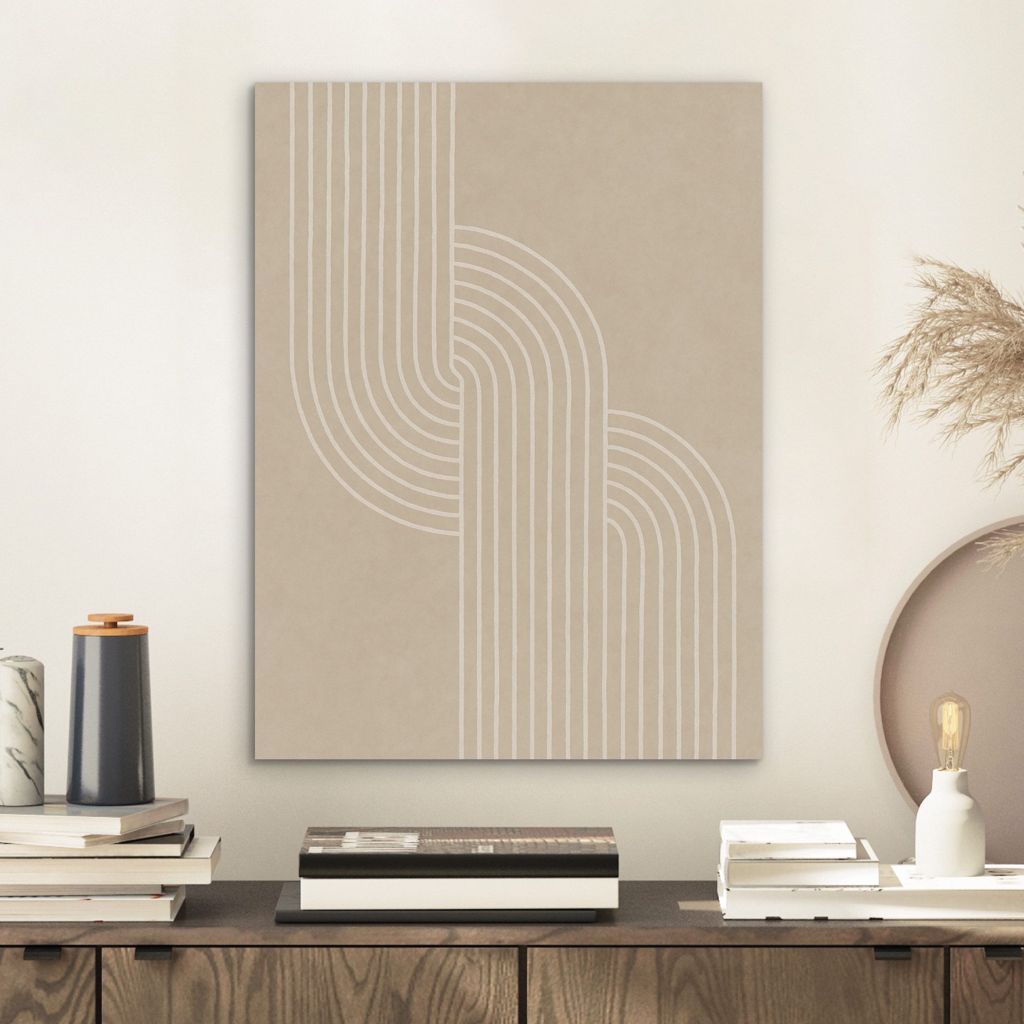 MuchoWow Gemälde Parallele Linien - Leichte Textur - Beige, Fotodruck (1 St), Akustikpaneele, Wandpaneele, Schalldämmung, Akustikbilder 30x40 cm