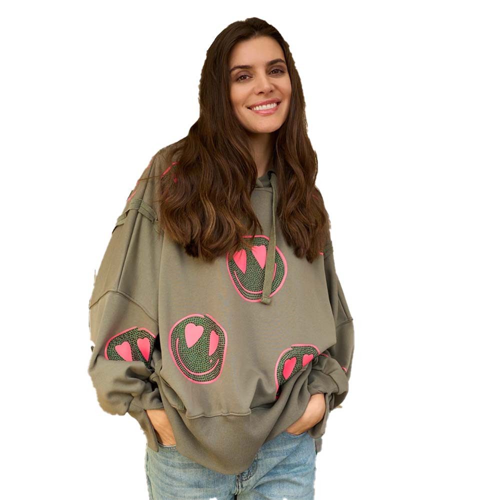 Miss Goodlife Hoodie Miss Goodlife MG12965 Heartface Allover Strass, Olive/ günstig online kaufen