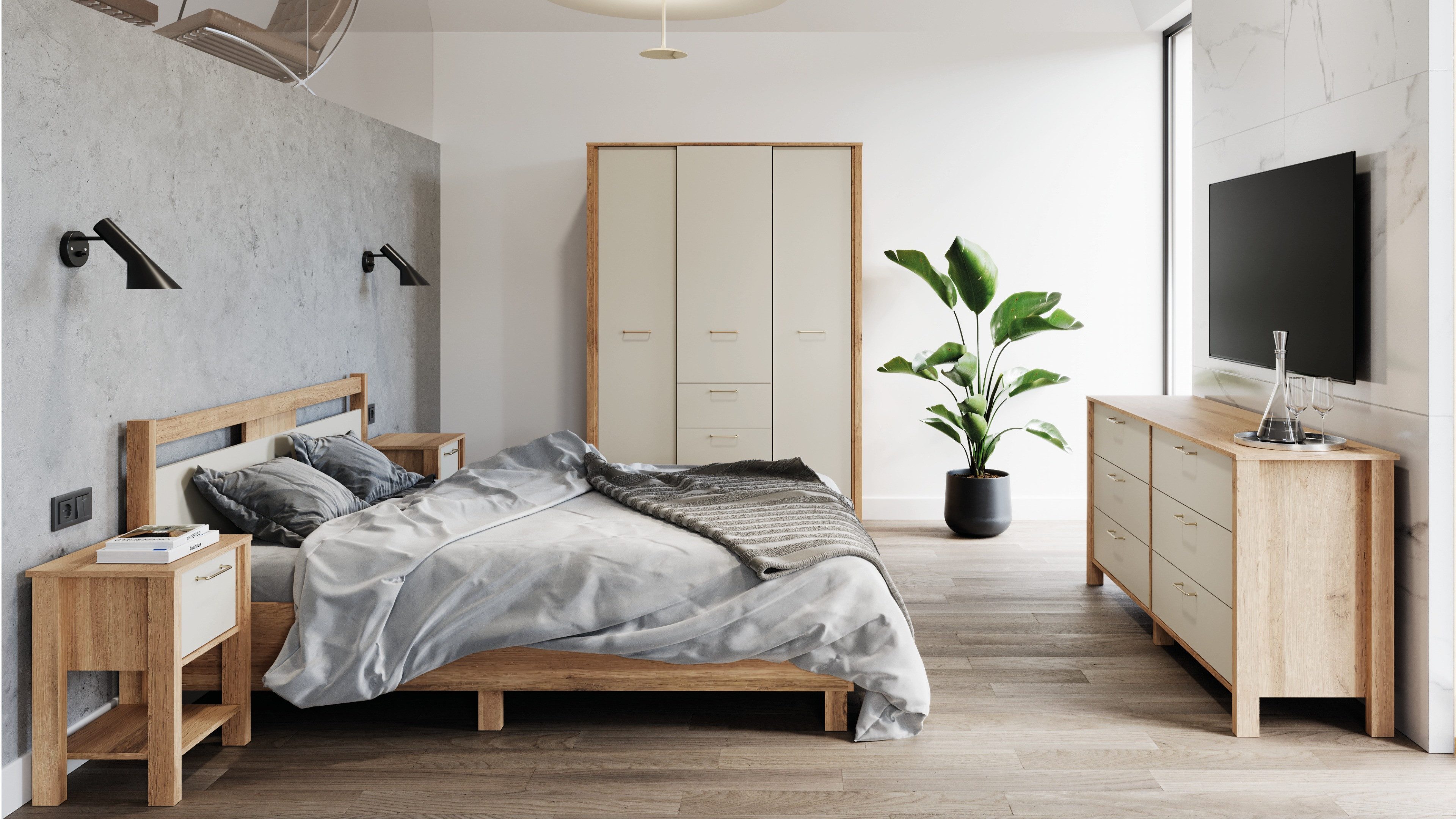 ROYAL24_MARKT Schlafzimmer-Set - Der ideale Rahmen für süße Träume., (Schlafzimmer Set, 4-tlg., Premium - Indigo), Edel – Schlicht – Hochwertig.