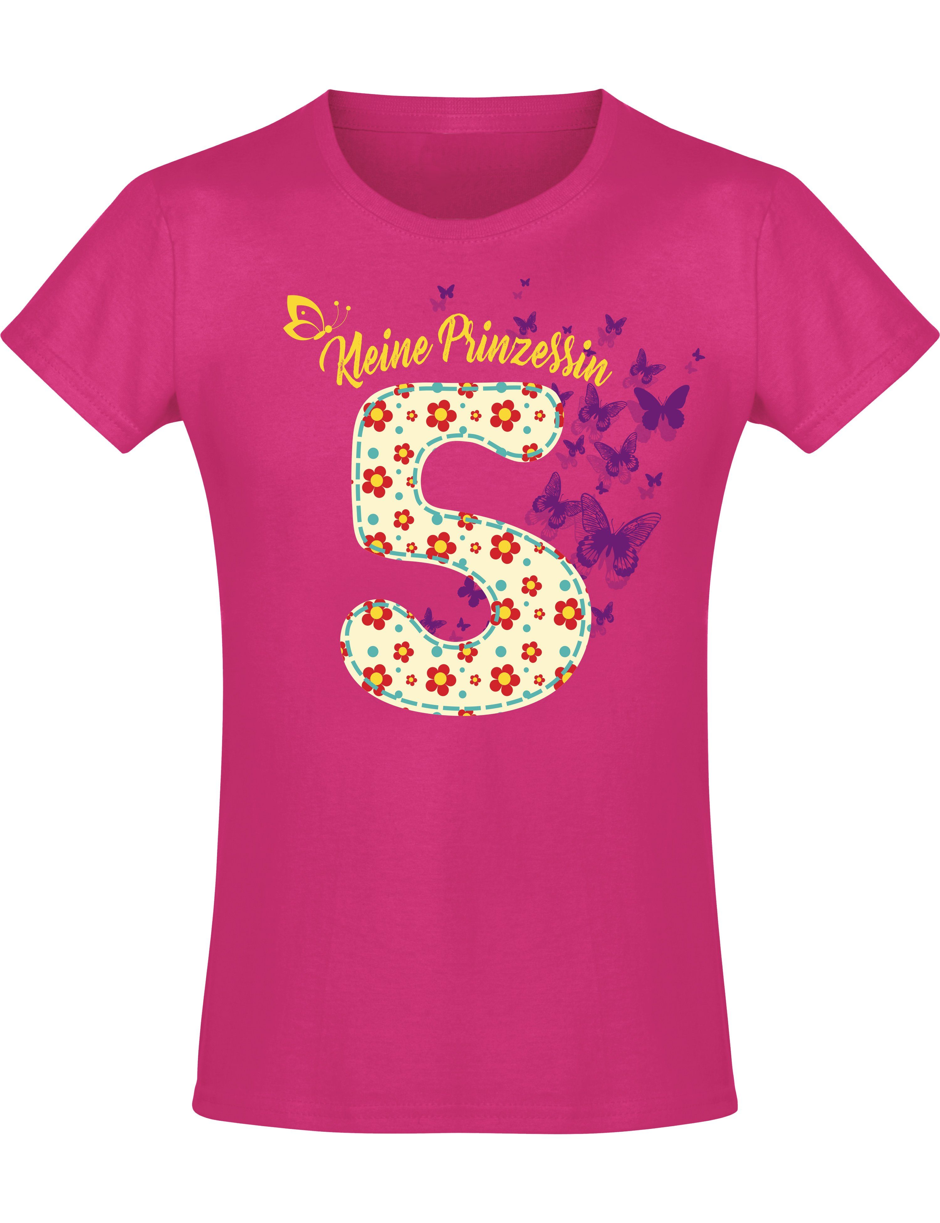 Geburstagsgeschenk Blumen, Jahre : aus 5 Baddery hochwertiger für mit Siebdruck, Mädchen Baumwolle Print-Shirt