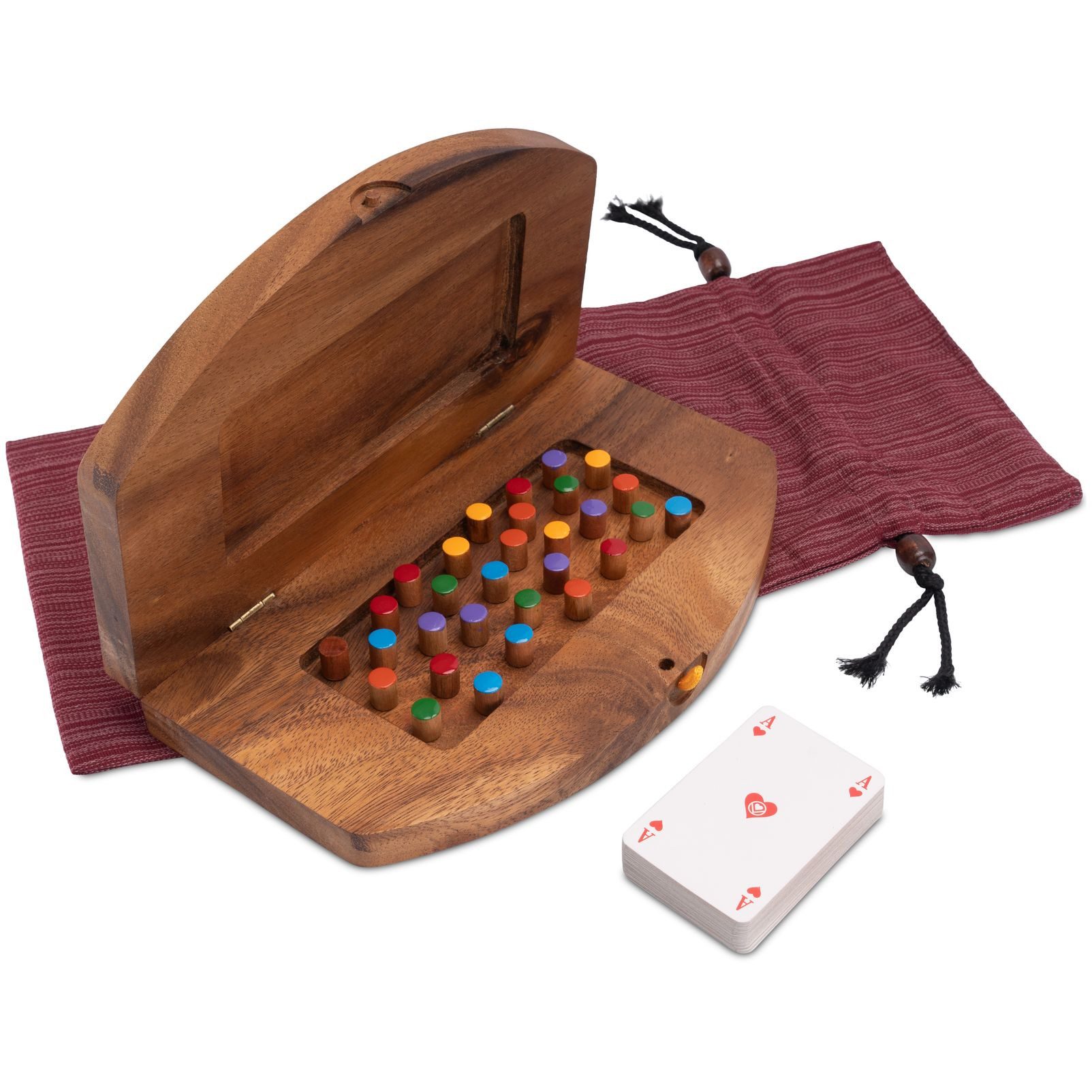 LOGOPLAY Spiel Tock für 6 Spieler, Gesellschaftsspiel, Tock – Gesellschaftsspiel mit Karten für 4 oder 6 Spieler aus Holz