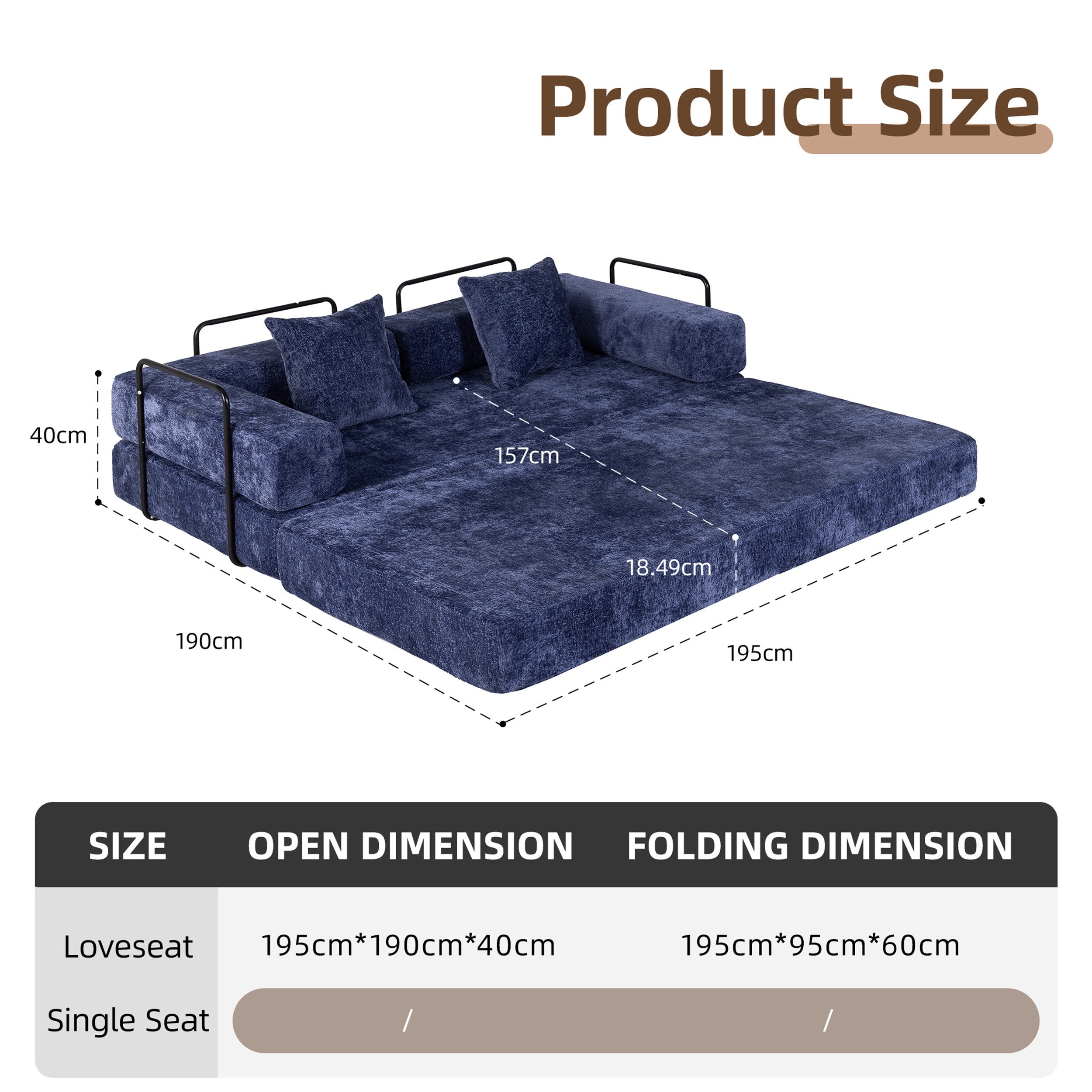 Vankel Loungesofa 4-in-1 Wohnzimmers sofa mit Schlaffunktion – faltbares Sofa, Platzsparendes Design für kleine Räume – Sofa, Liege und Bett in einem