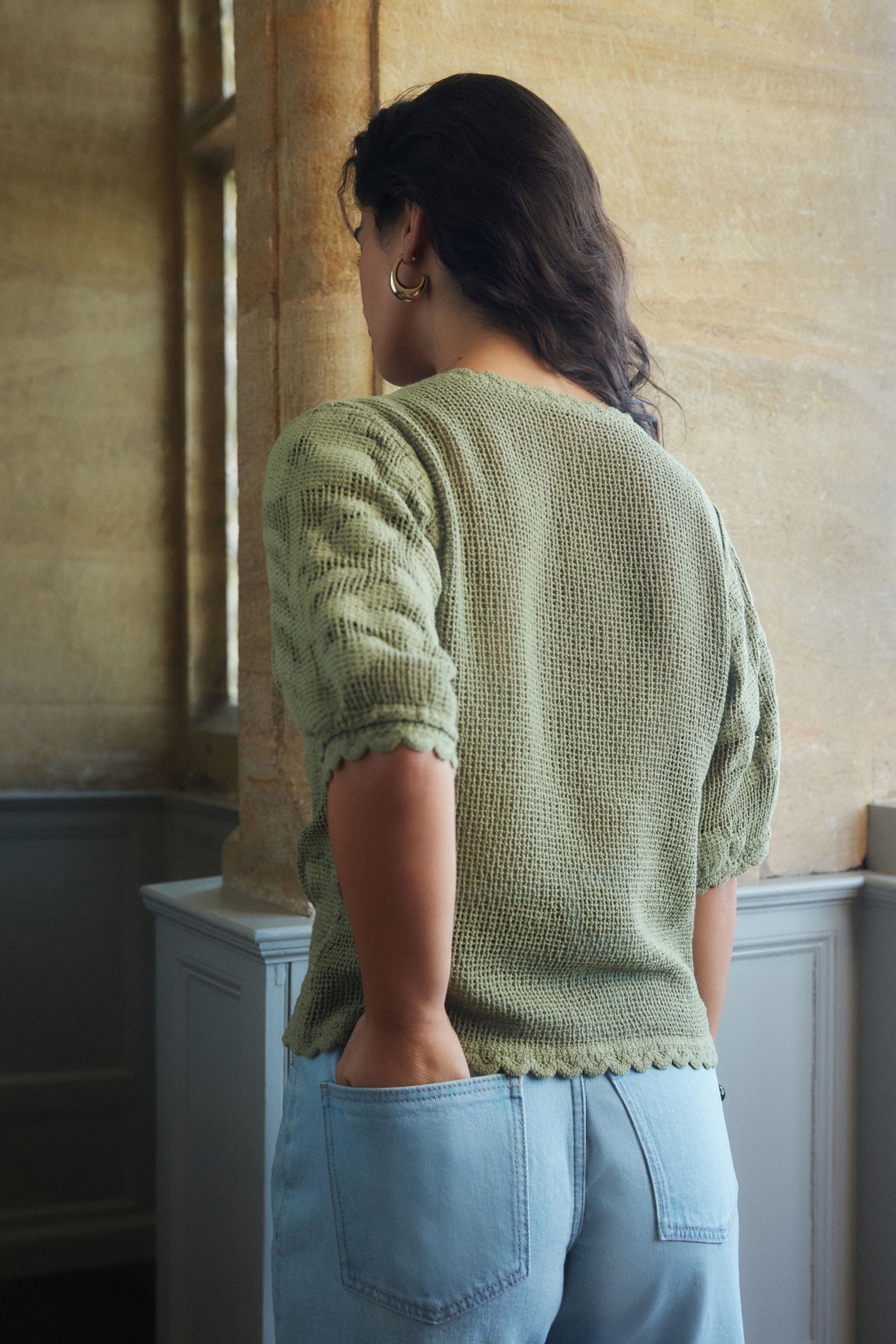 Next Kurzarmpullover Kurzarm-T-Shirt mit Blumenhäkelei (1-tlg) günstig online kaufen