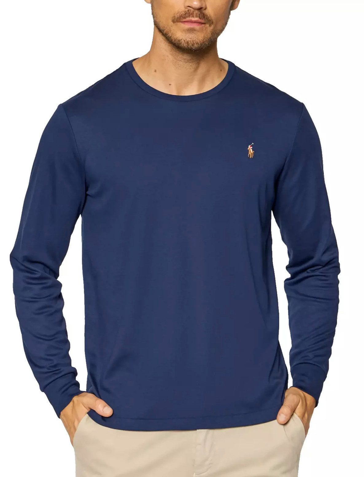 Polo Ralph Lauren Longsleeve Interlock Pony Langarm gerippter Rundhalsausschnitt und Ärmelabschlüsse