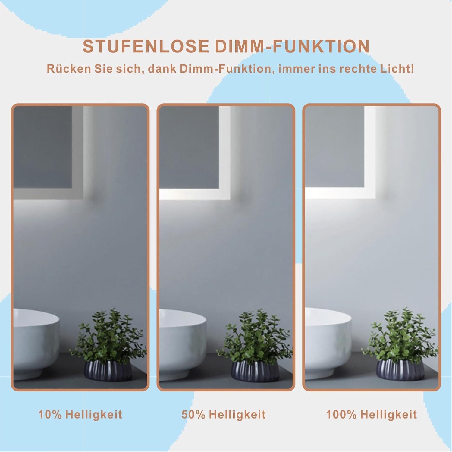 AQUALAVOS Badspiegel LED Badspiegel mit Beleuchtung Kaltweiß 50x70 80x60 100x70cm Dimmbar, Kaltweiß Touchschalter Wandspiegel Horizontal & vertikal montierbar – Bild 3 von 5