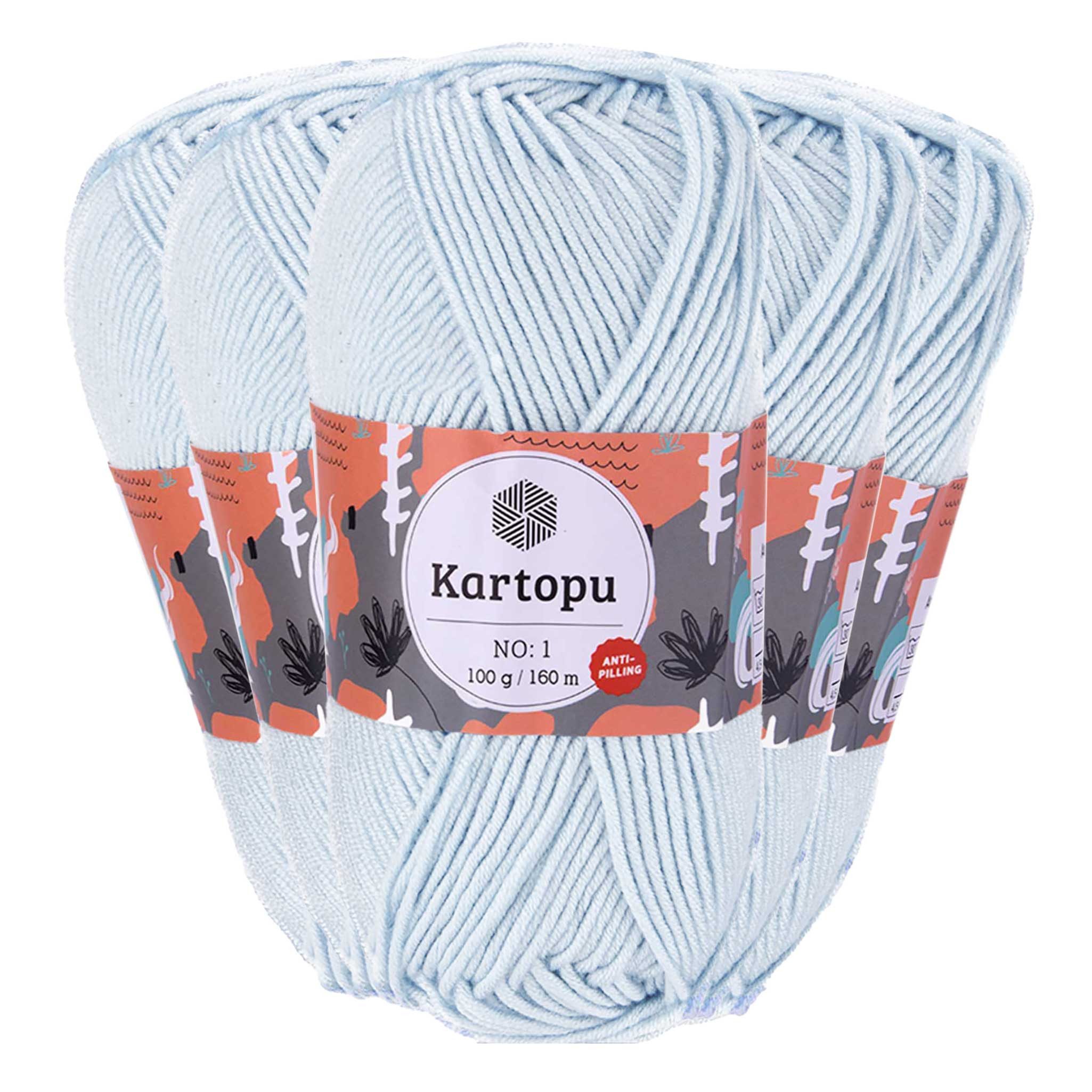 maDDma 5 x 100g Strickwolle Kartopu NO:1 Polyacryl-Wolle Anti Pilling Effekt Häkelwolle, 800 m (Sparpaket), K993 lichtgrau