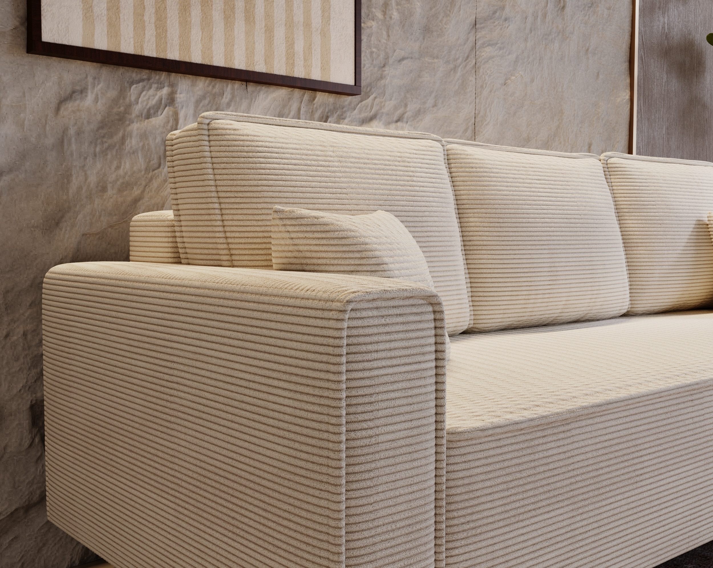 Goldstoff Schlafsofa Cordstoff - LUX 225 cm - Sofa mit schlaffunktion und Bettkasten, Einzelsofa / Couch mit Schlaffunktion - Liegefläche 200 × 124 cm – Bild 5 von 5