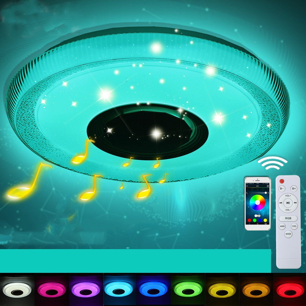 Insma Deckenleuchte, LED fest integriert, Warmweiß, Kaltweiß, Farbwechsler, RGB LED Lampe, bluetooth, Musik Stereo Lautsprecher, Dimmbar, mit APP Fernbedienung 38*9.5cm