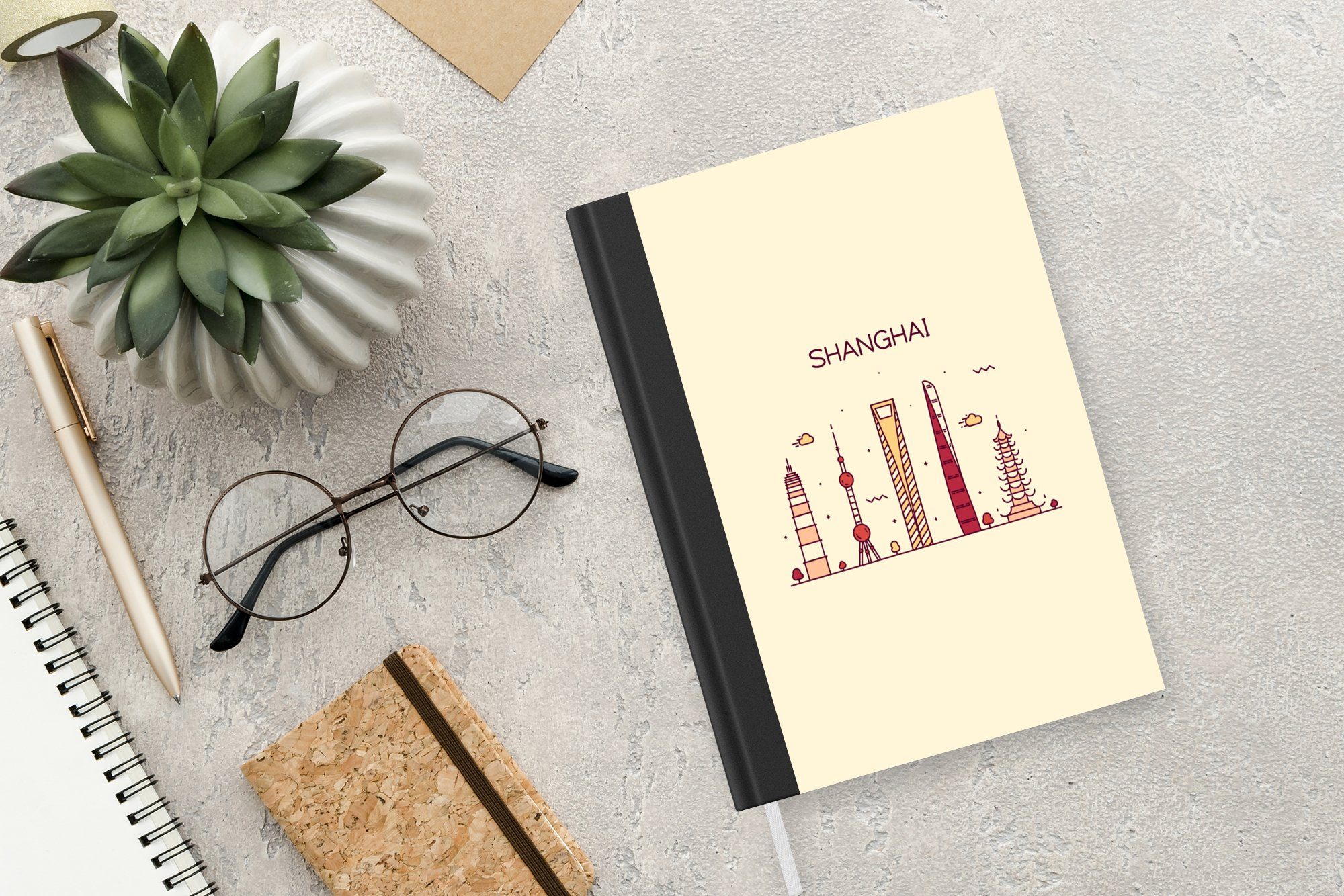 Haushaltsbuch A5, - Shanghai Notizheft, Tagebuch, Seiten, MuchoWow Notizbuch Skyline Merkzettel, - 98 Journal, China,