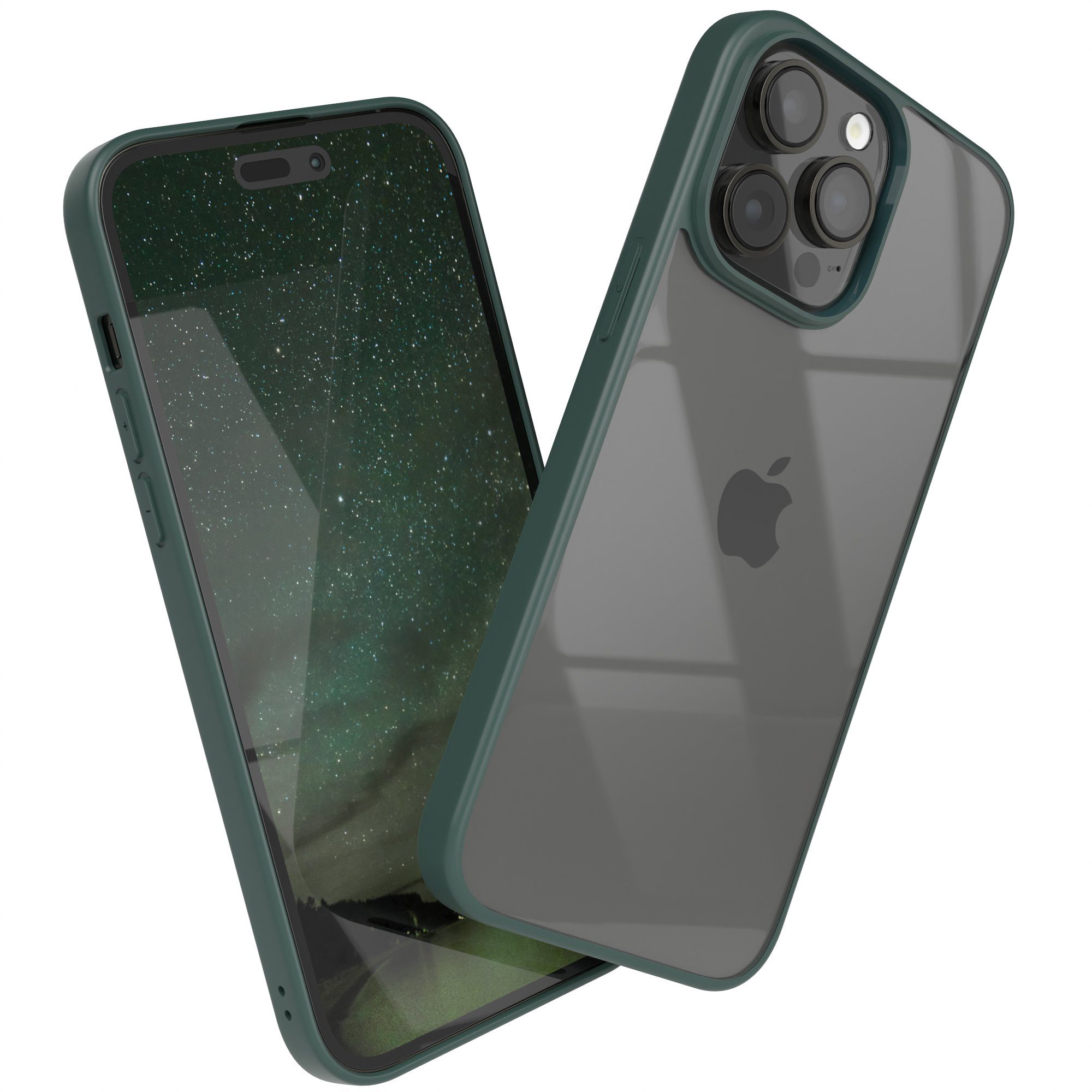 EAZY CASE Handyhülle Bumper Case für Apple iPhone 14 Pro Max 6,7 Zoll, Hybrid Handyhülle mit Displayschutz Backcover stoßfest Rand Nacht Grün