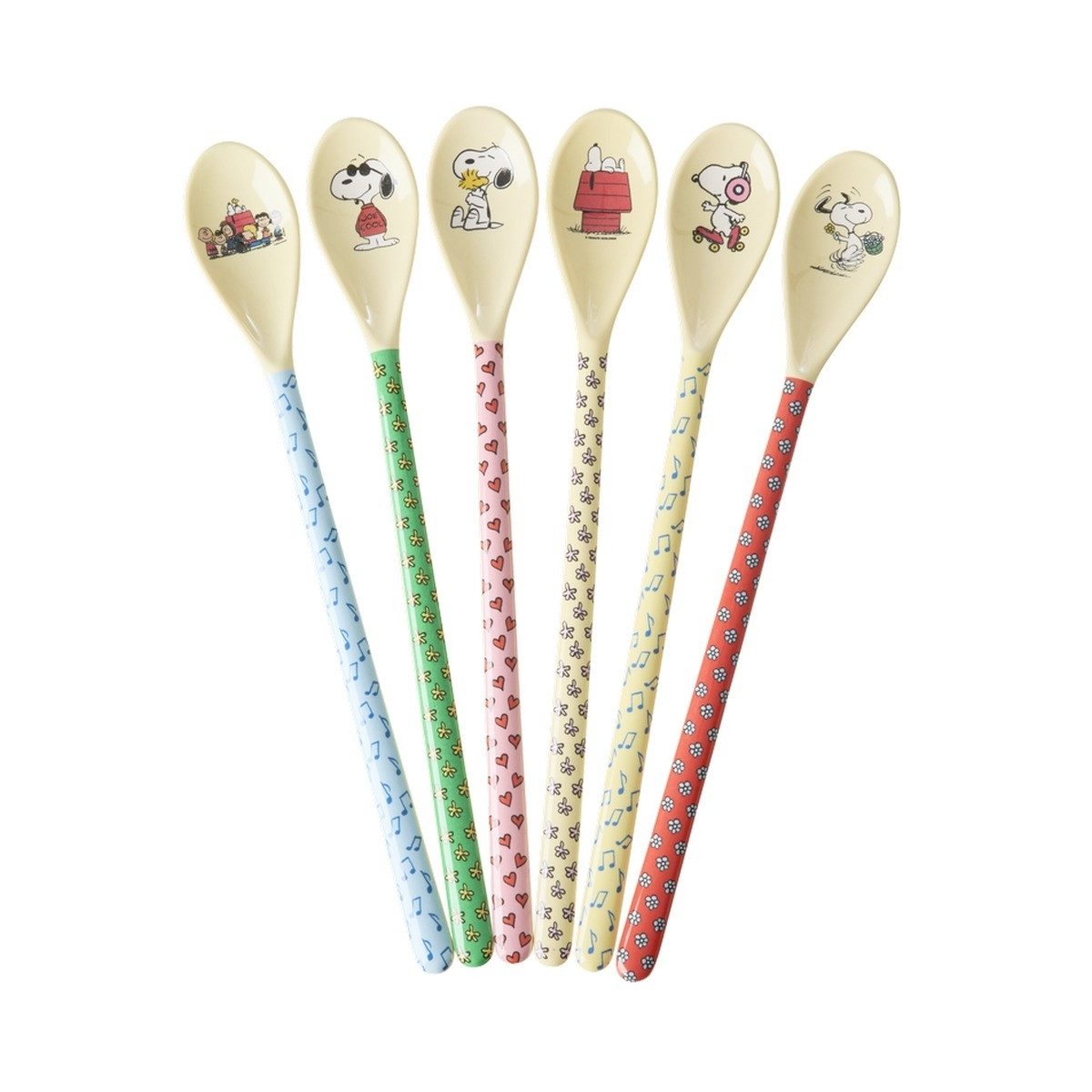 rice Latte-Macchiato-Löffel Latte-Löffel Snoopy-Design, 6er-Set, extra lang, Melamin BPA-frei