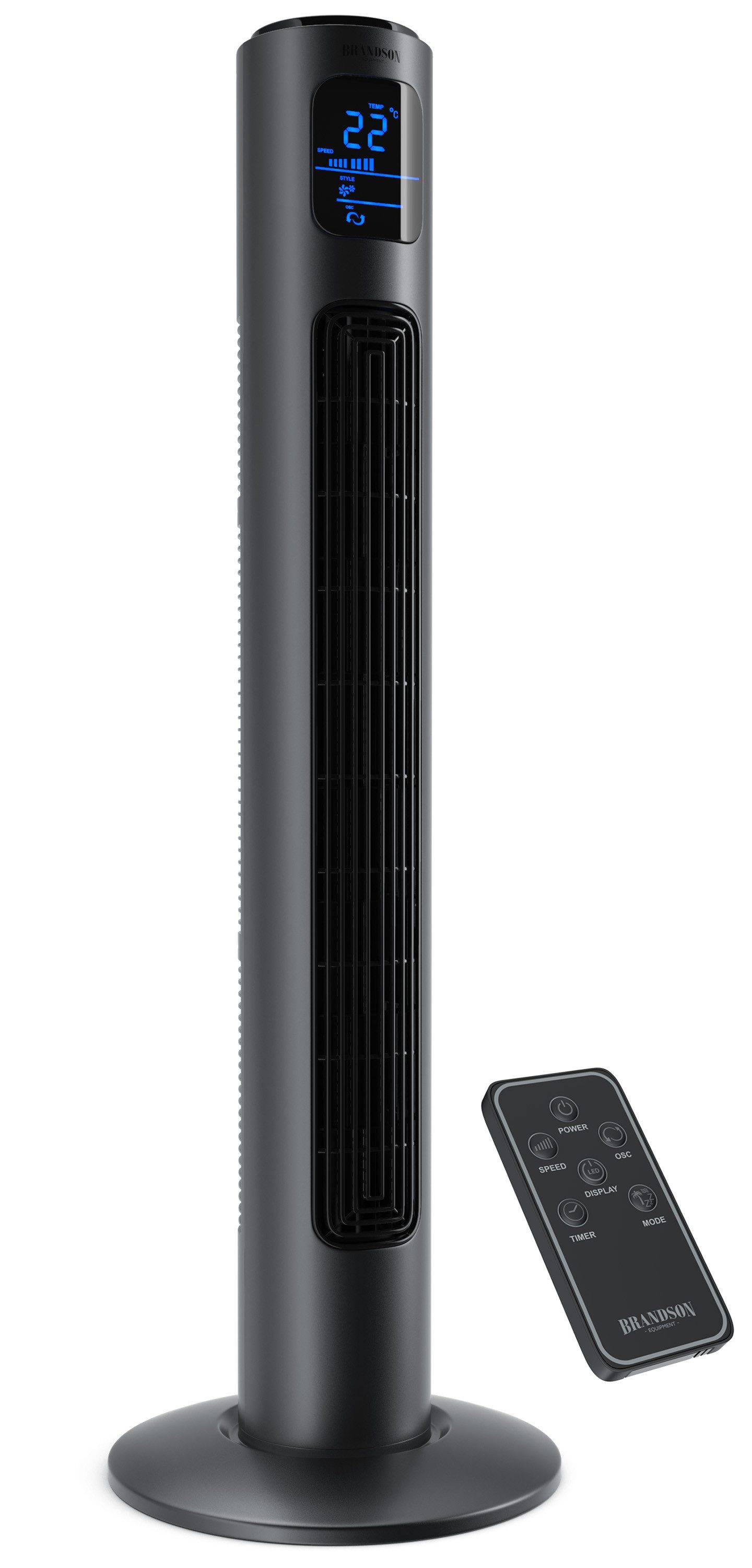 Brandson Turmventilator Oszillation 65°, Timer, Fernbedienung, Standventilator 96cm, Weiß, Preisträger 2025, mobiler Lüfter leise, 4 Lüftungs-Modi, GS-Geprüft