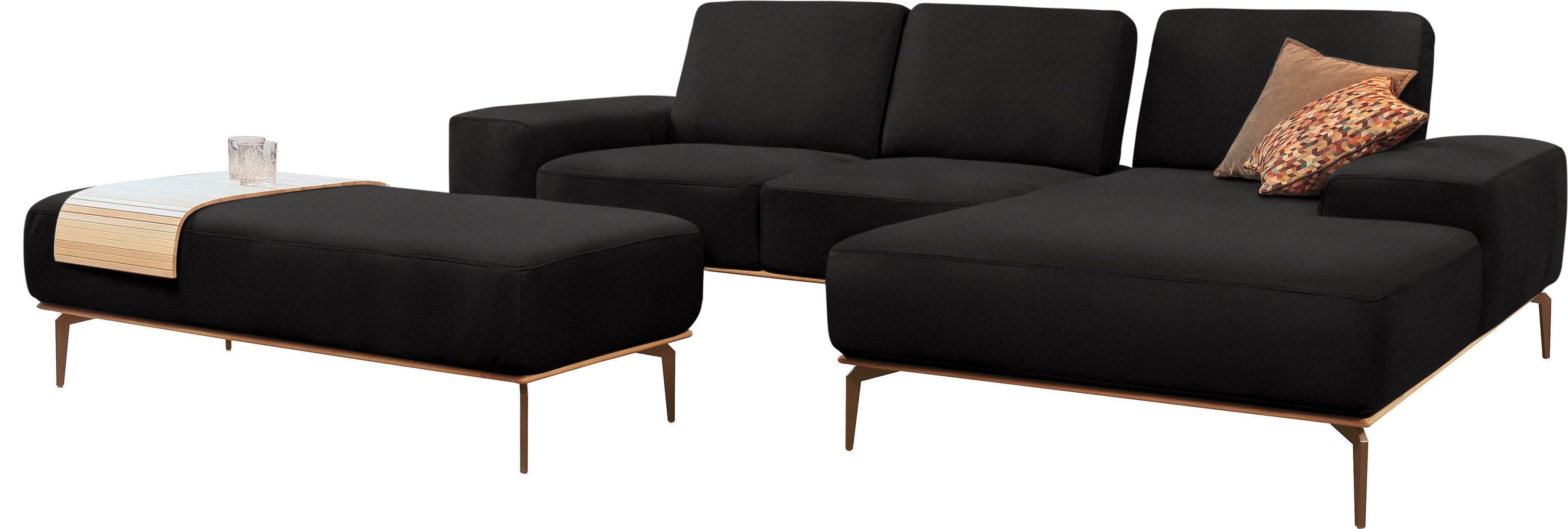 W.SCHILLIG Ecksofa run, Designsofa mit tollem Sitzkomfort, bequem, L-Form, mit Holzsockel, Füße in Bronze pulverbeschichtet, Breite 279 cm