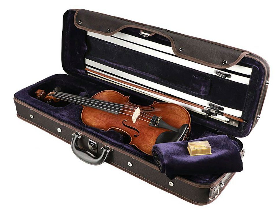Leonardo Bowed Instruments Violine 4/4 Geige Komplett-Set Leonardo Maestro LV-5044 Bogen, Stimmgerät