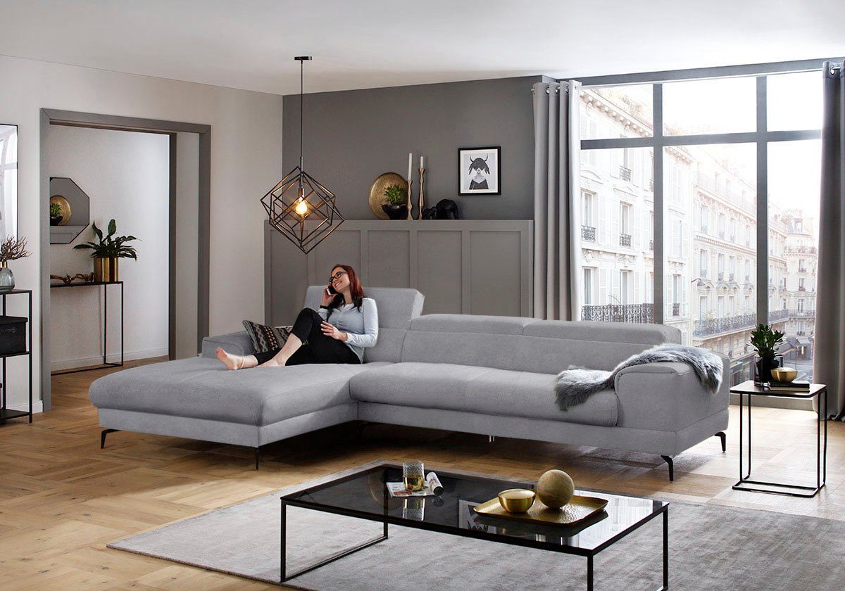 W.SCHILLIG Ecksofa piedroo, Designsofa mit tollem Sitzkomfort, bequem, L-Form, Kopfteilverstellung, wahlweise mit Sitztiefenverstellung, Breite 343cm
