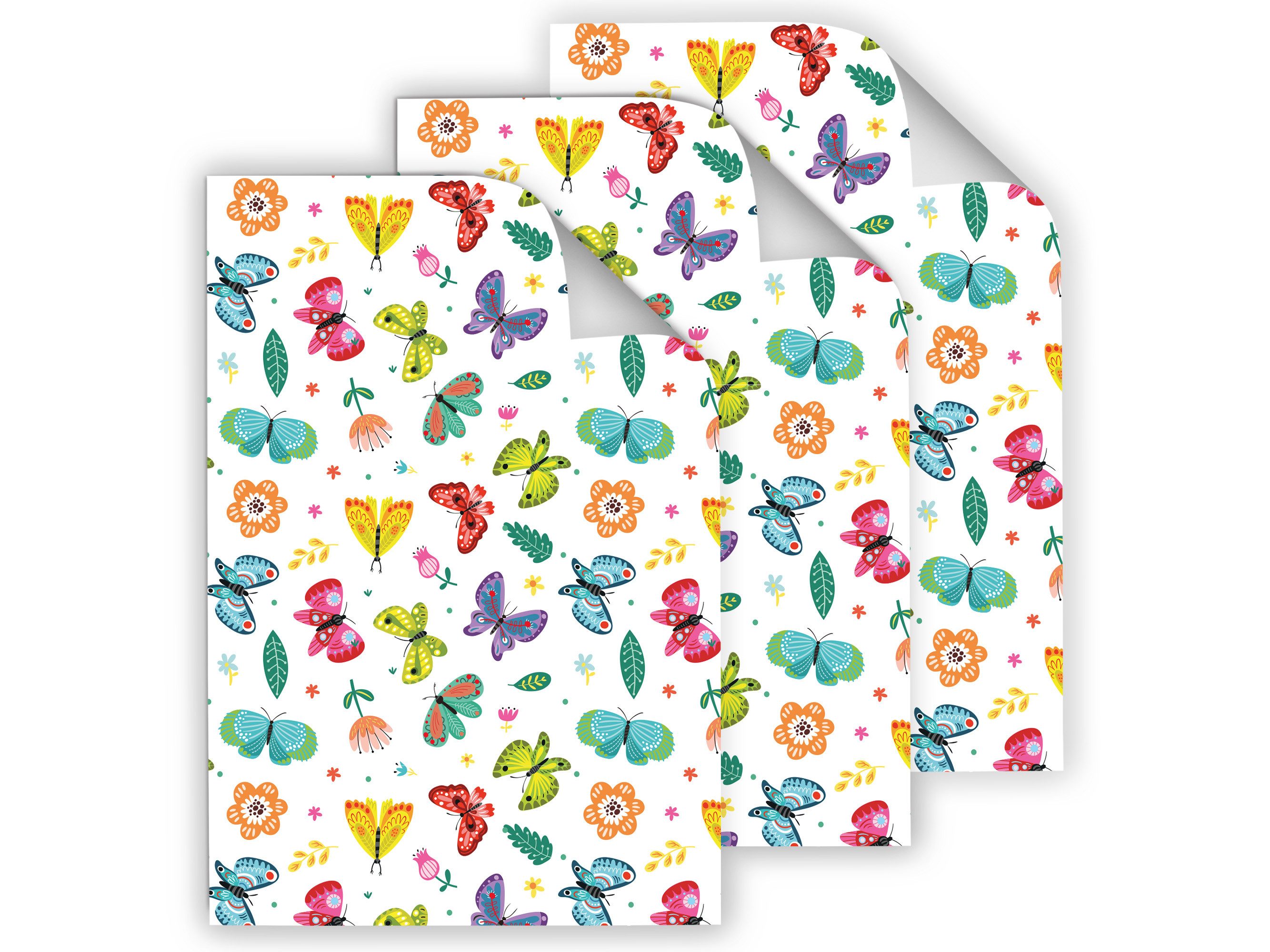 JUNAPACK Geschenkpapier Bögen A3 Geburtstag Weihnachten Geschenkverpackung Schmetterling, (6 BögenSt), Hochwertiges DIN A3 Geschenkpapier – glänzend & reißfest