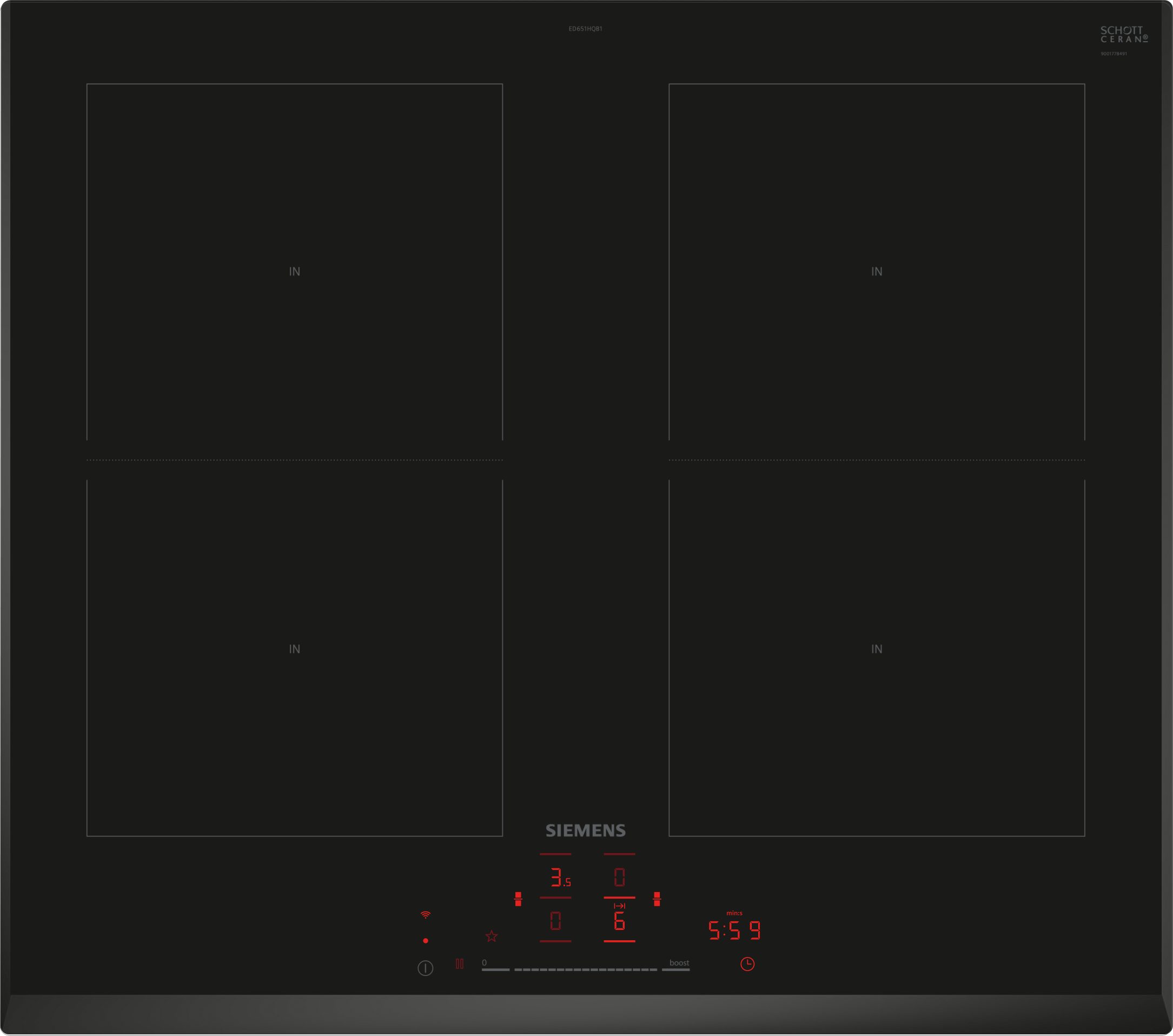 SIEMENS Induktions-Kochfeld iQ500 ED651HQB1E, Große Kochfläche durch verbinden zweier Induktionszonen