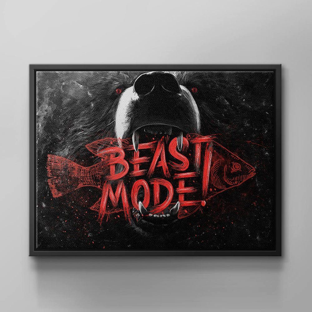 DOTCOMCANVAS® Leinwandbild Beast Mode Bear, Wandbild Motivation Bär Fisch schwarz rot grau Beast Mode Bear ohne Rahmen | Leinwandbilder