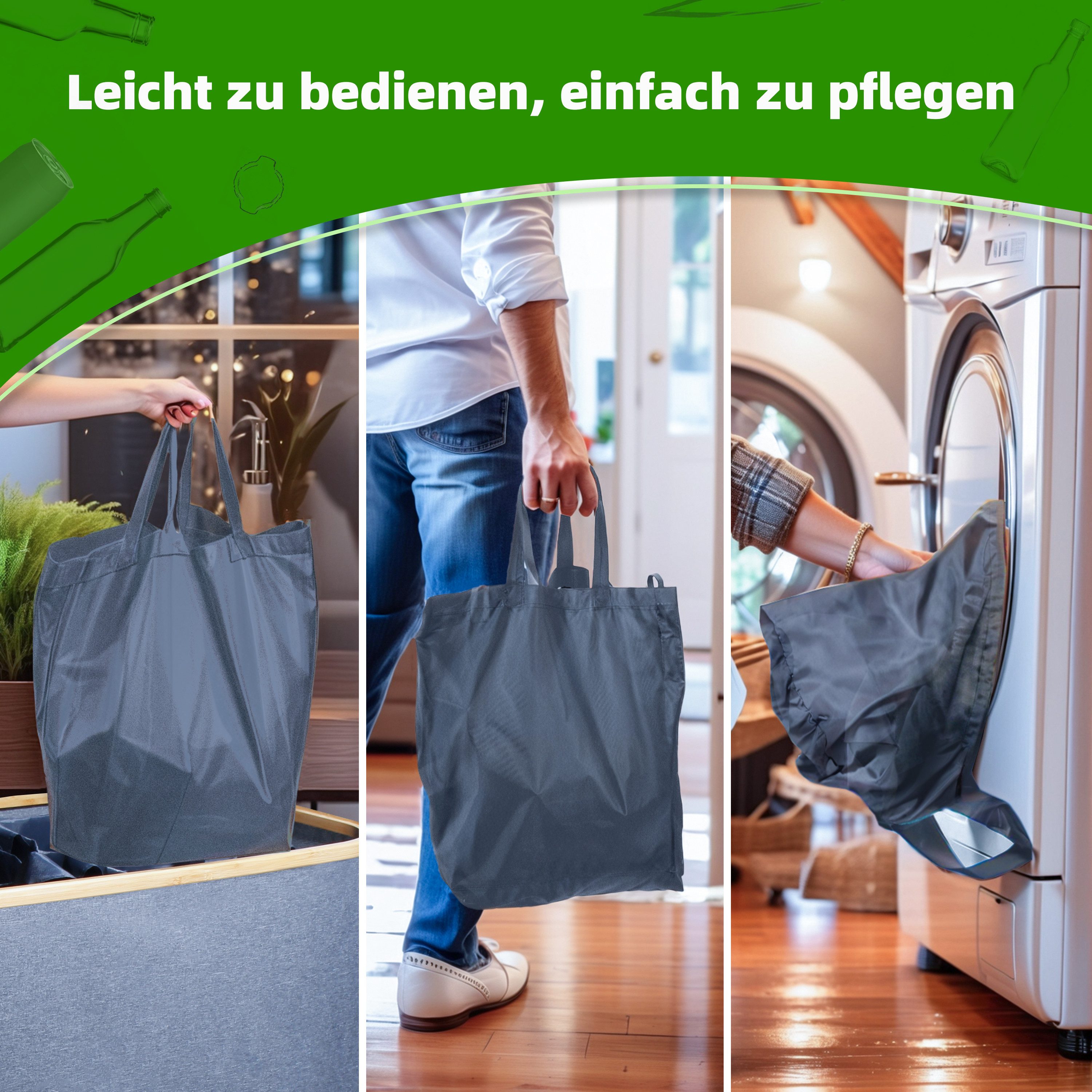 Zedelmaier Fangsack Pfandflaschen Auffangbehälter mit Deckel und XXL Tragetaschen, für Recycling, großes Fassungsvermögen für die Aufbewahrung, 140 l – Bild 4 von 5