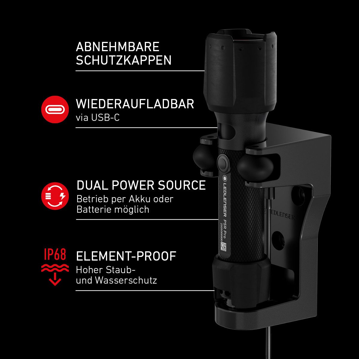 Ledlenser Taschenlampe P5R Pro, bis 750 Lumen, 280m Leuchtweite, IP68, 18 Std Laufzeit, USB-C – Bild 5 von 5