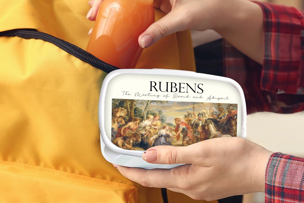 MuchoWow Lunchbox Rubens und Abigail (2-tlg), Erwachsene, Brotbox Das Alte David von - und Kinder - Kunststoff, für Mädchen Meister, Treffen und Brotdose, Jungs für weiß