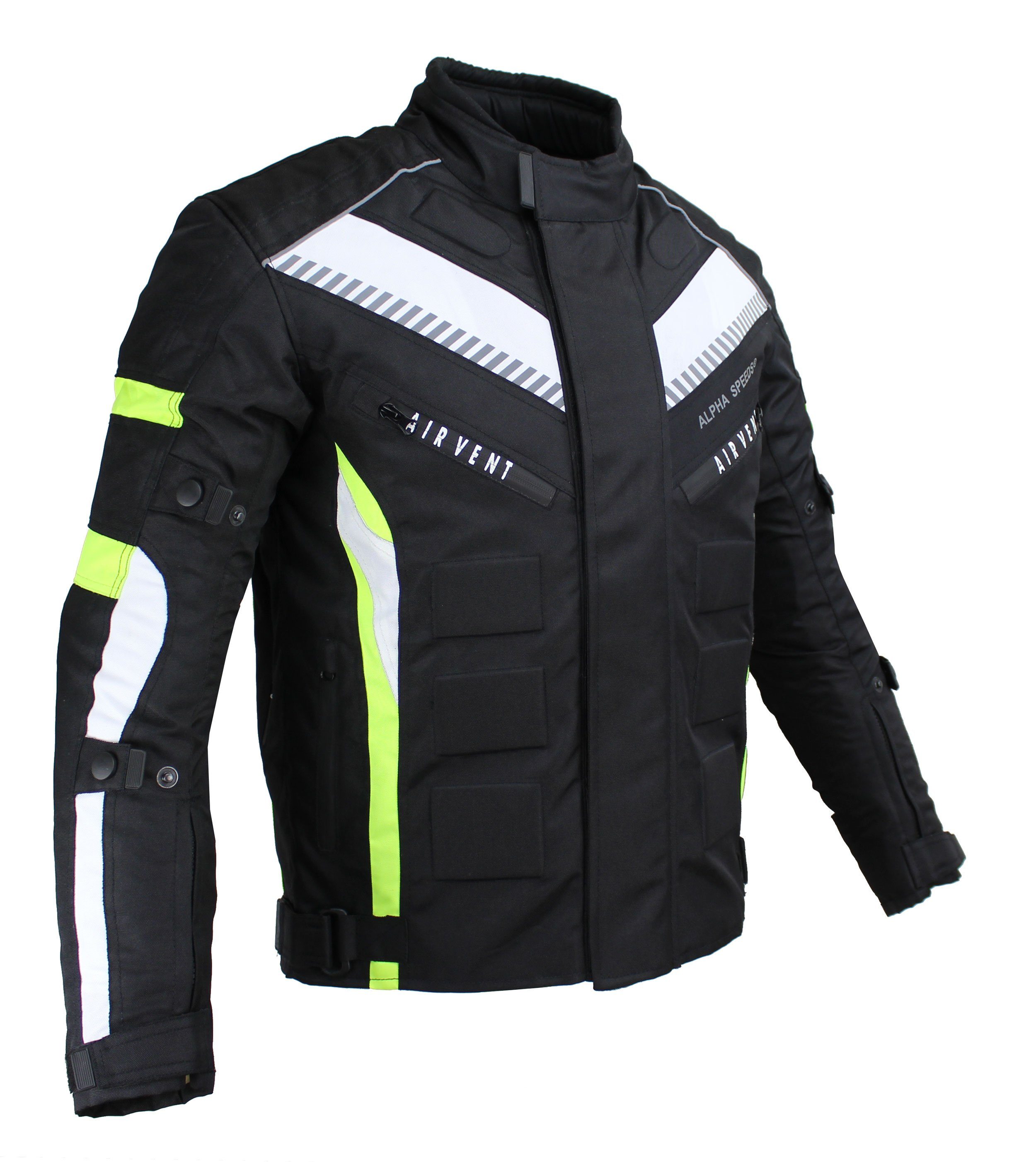 Alpha Speeds Motorradjacke Herren Motorrad Biker Textil Jacke Wasserdicht Jacke mit Protektoren (Belüftungssysteme) Innenjacke ist trennbar: All Season, SLIM Fluoreszent Grün