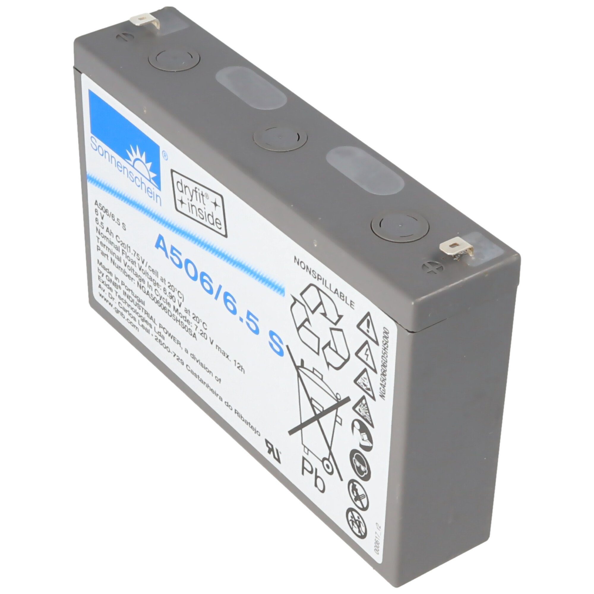 Exide Sonnenschein Dryfit A506/6.5 S Blei Akku, Anschluss 4,8mm Faston Stec Akku 6500 mAh (6,0 V)