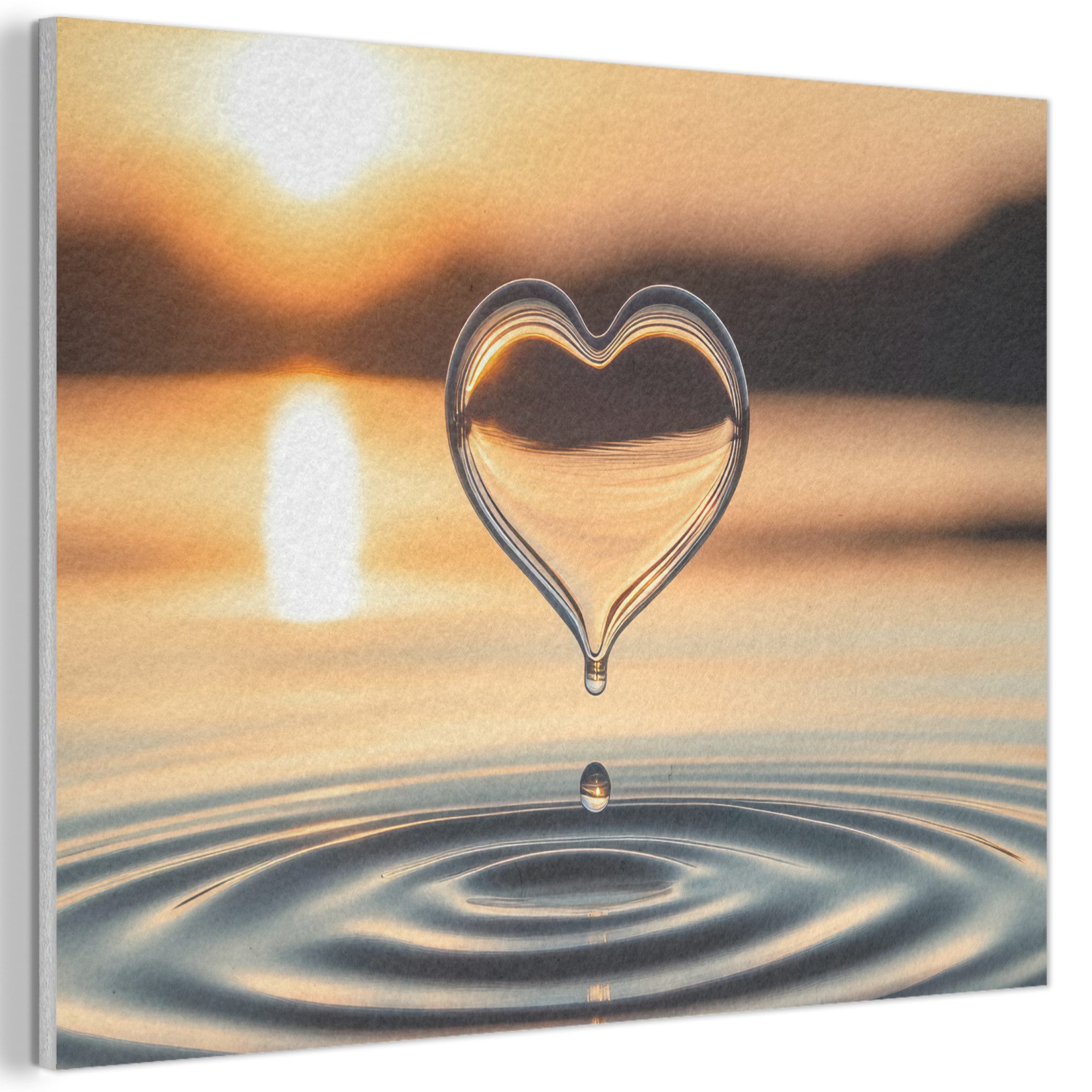 MuchoWow Gemälde Herz - Wasser - Sonnenuntergang - Natur - Zen, Fotodruck (1 St), Akustikpaneele PET-Filz, Akustikbild, Schalldämmung, Deko …