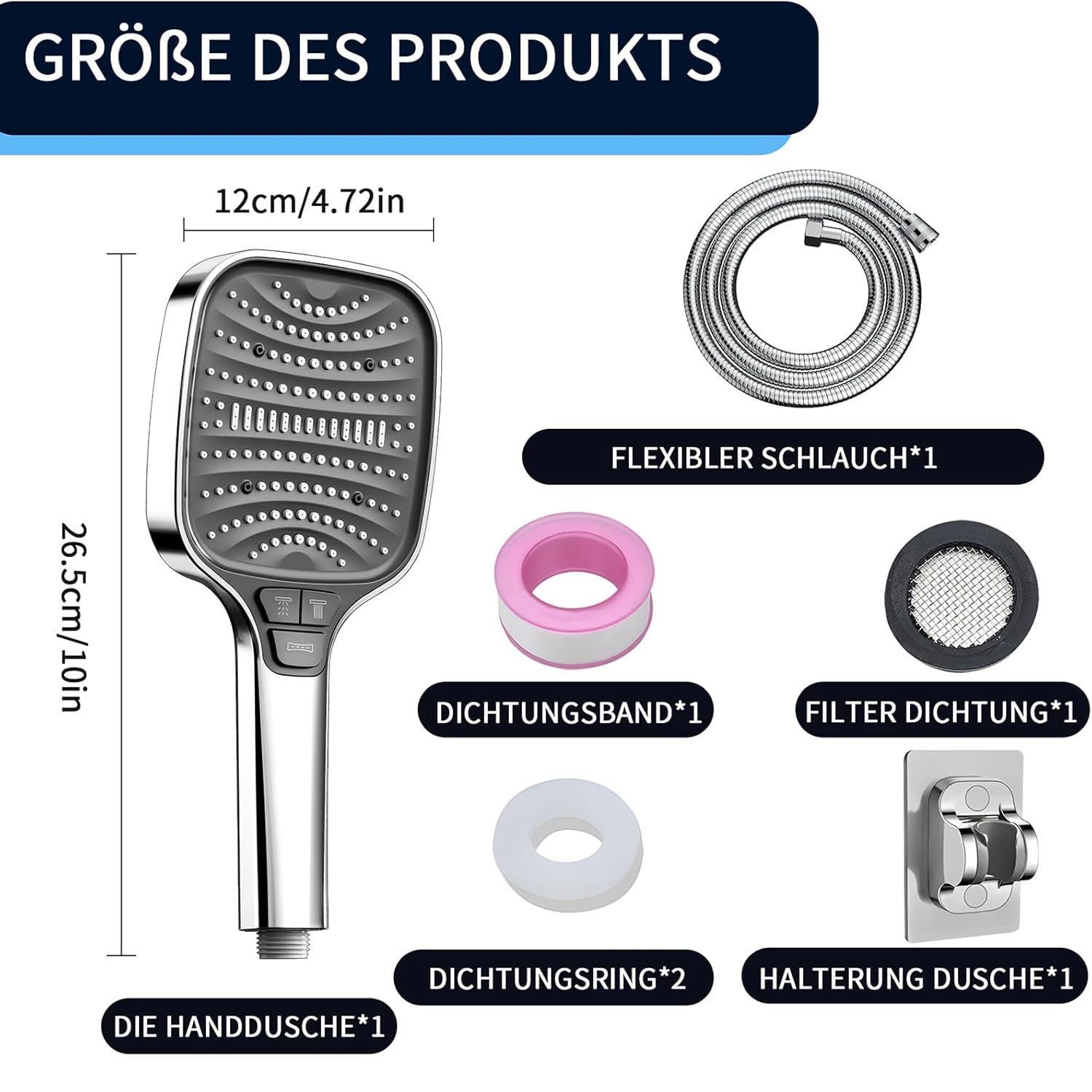 HEYHIPPO Regenduschkopf Silber Duschkopf Set mit 1,5m Schlauch und Halter, günstig online kaufen