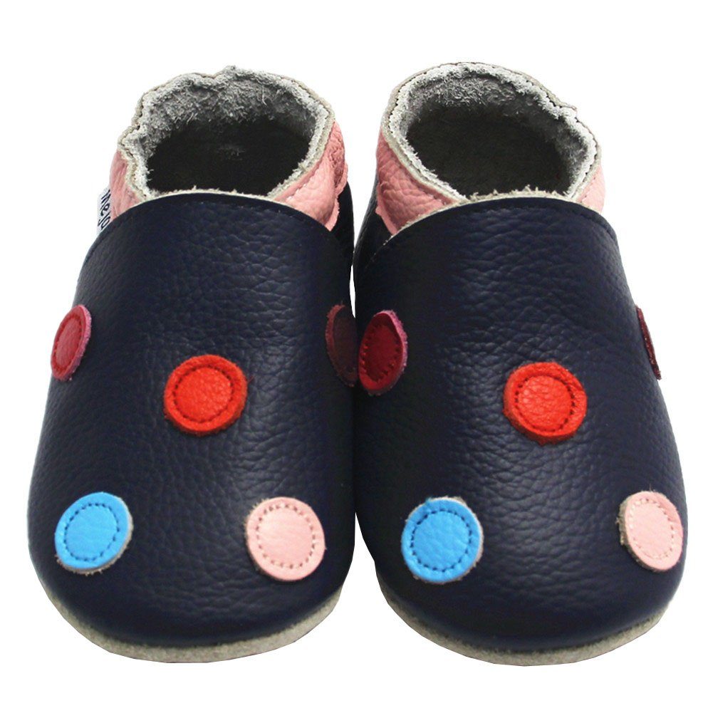 Schuhe Babyschuhe Mädchen Yalion Weiche Leder Lauflernschuhe Hausschuhe Lederpuschen Kreise Schwarz 100% Leder Krabbelschuh