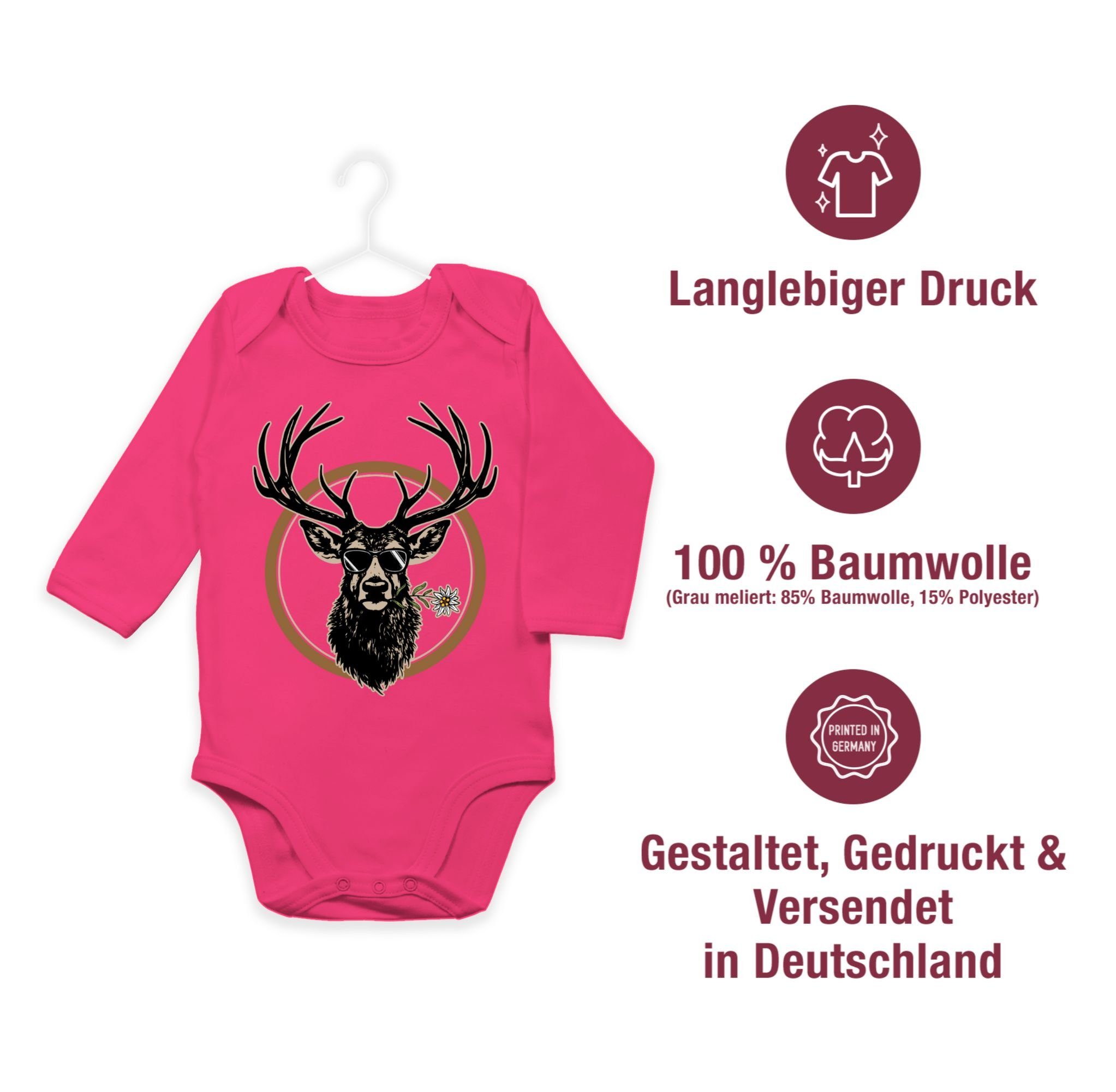 Hirschgeweih Hirsch Oktoberfest Shirtracer Mode Outfit Baby Shirtbody Jäger Fuchsia für Cooler 3