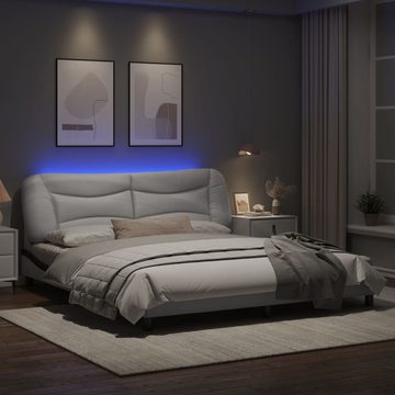 vidaXL Bett Bettgestell mit LED Weiß und Schwarz 180x200 cm Kunstleder
