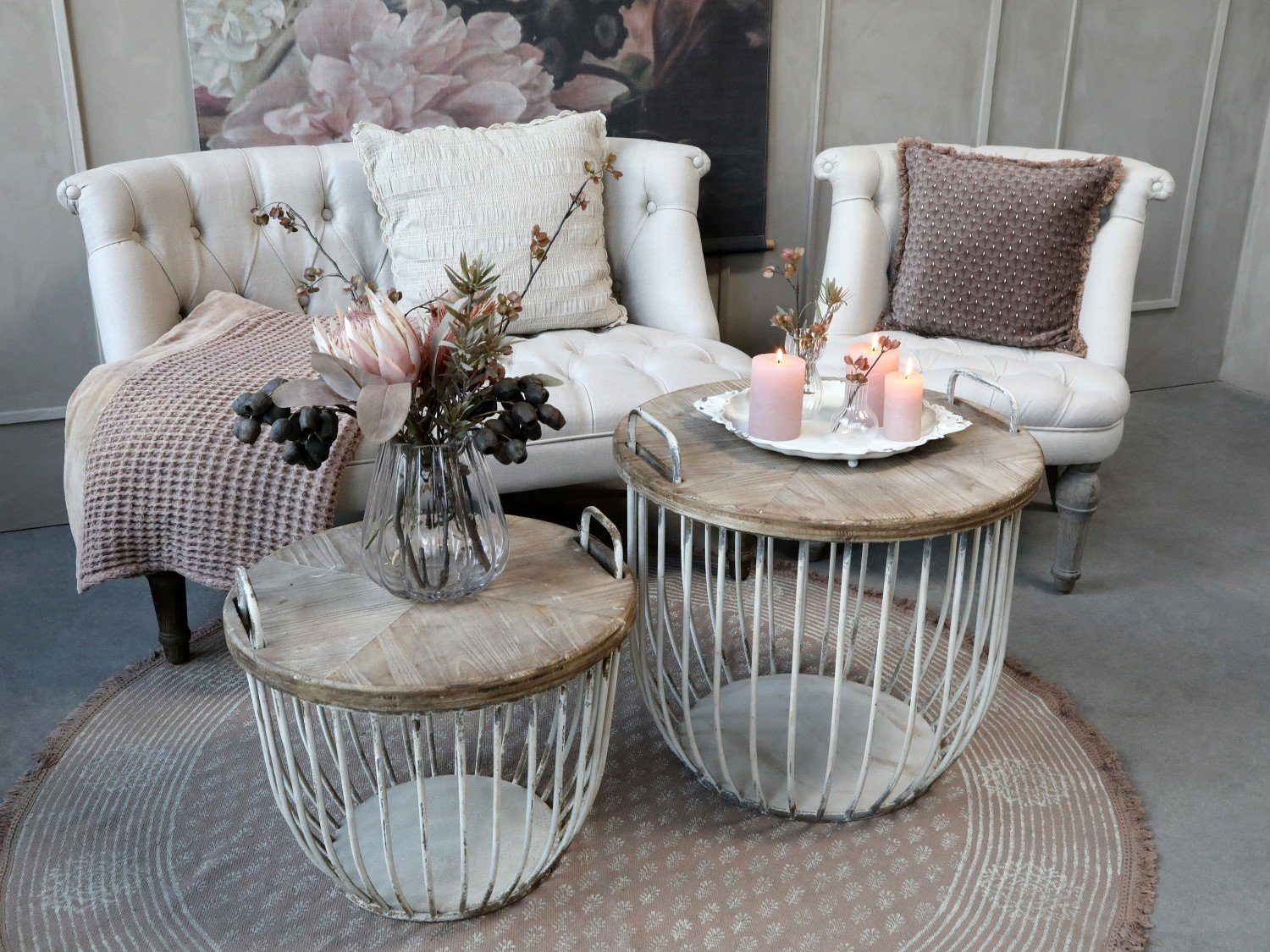 Annimuck Beistelltisch Chic Antique Vintage Sofatisch mit Holzdeckel Set Be günstig online kaufen