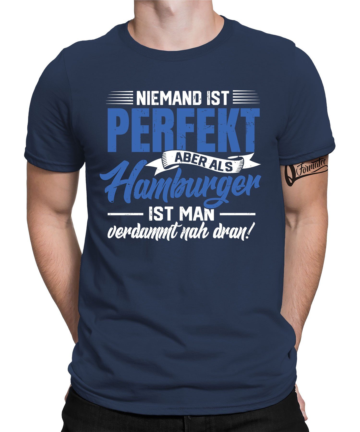 T-Shirt Herren Kurzarmshirt Hamburg Perfekt Blau Hafen (1-tlg) Navy Quattro - Formatee