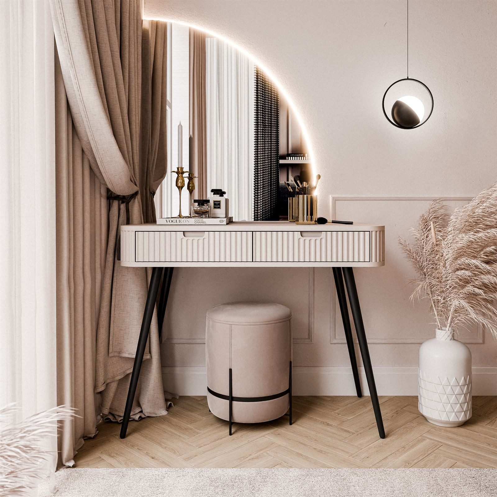 Lookway Schminktisch MADA Elite II Mit LED-Spiegel - Elegant & Praktisch In Weiß Hochglanz