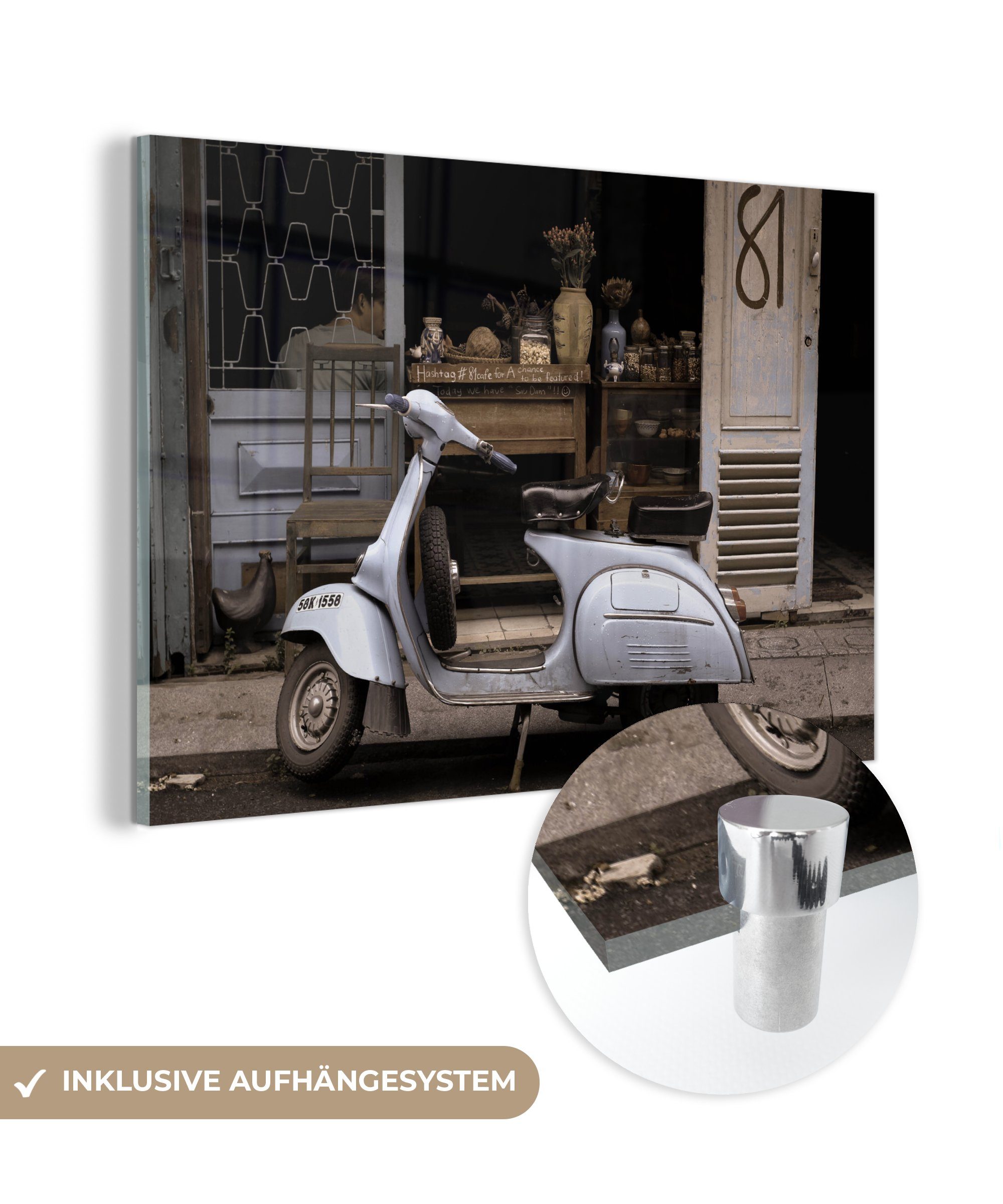MuchoWow Acrylglasbild Motorroller - Vase - Vietnam, (1 St), Acrylglasbilder Wohnzimmer & Schlafzimmer