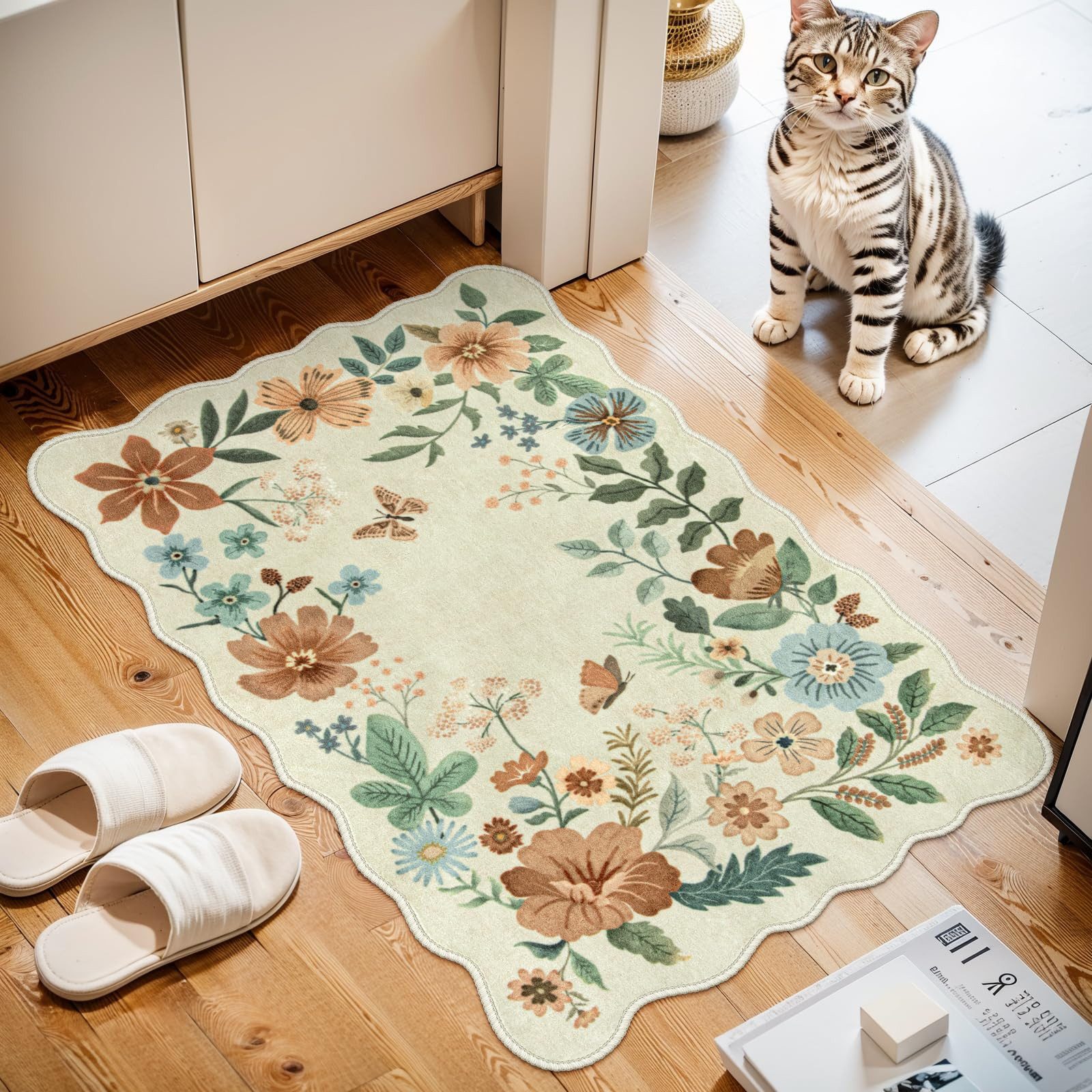 Kaket Fußmatte Kleiner Floral Teppich, Rutschfest Waschbar, Ultra-Dünn & We günstig online kaufen