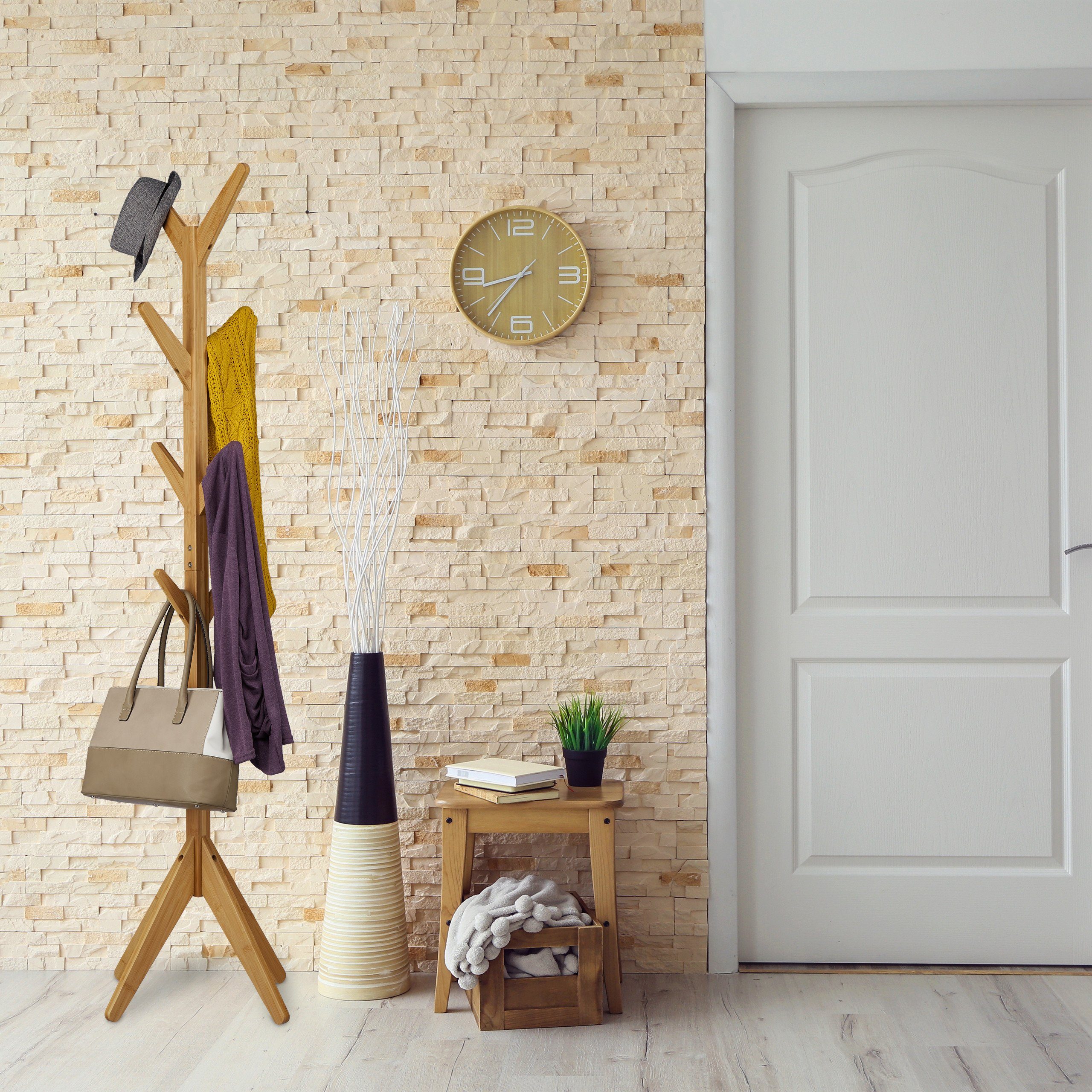 relaxdays Garderobenständer Bambus Garderobenständer Baumform günstig online kaufen