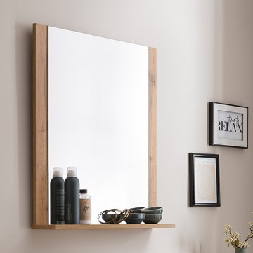 Lomadox Badspiegel DERIO-80, Kosmetikspiegel Wandspiegel Spiegel mit Ablage modern in Eiche