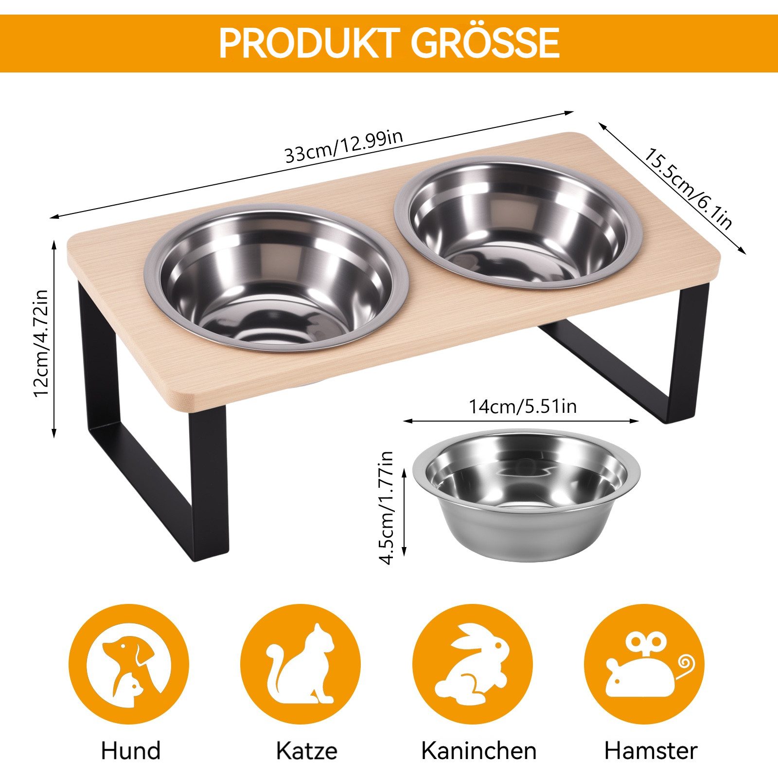 BlingBin Napf-Set Futterstation Katzen Erhöht, Katzennapf und Hundenapf mit 2 Näpfen, Edelstahl, Futternapf Katze Erhöht für Katzen und kleine Hunde