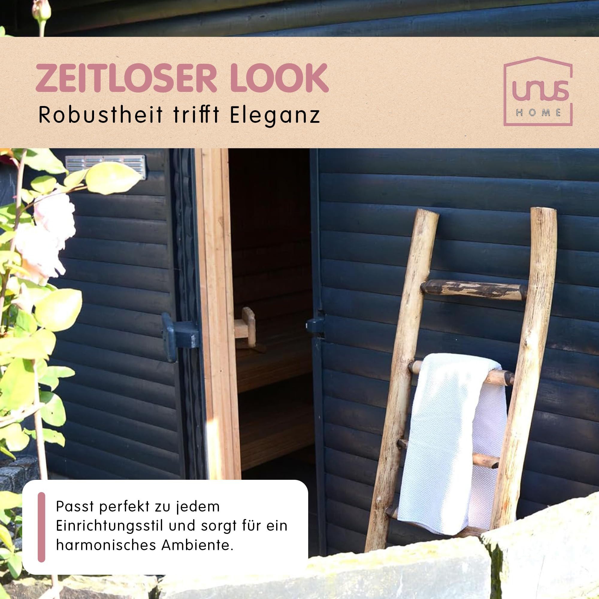 UNUS HOME Regalleiter Deko-Holzleiter (120cm, naturfarben), Dekoleiter, Gartendeko, Pflanzenhalter, Handtuchleiter, Holzleiter – Bild 5 von 5