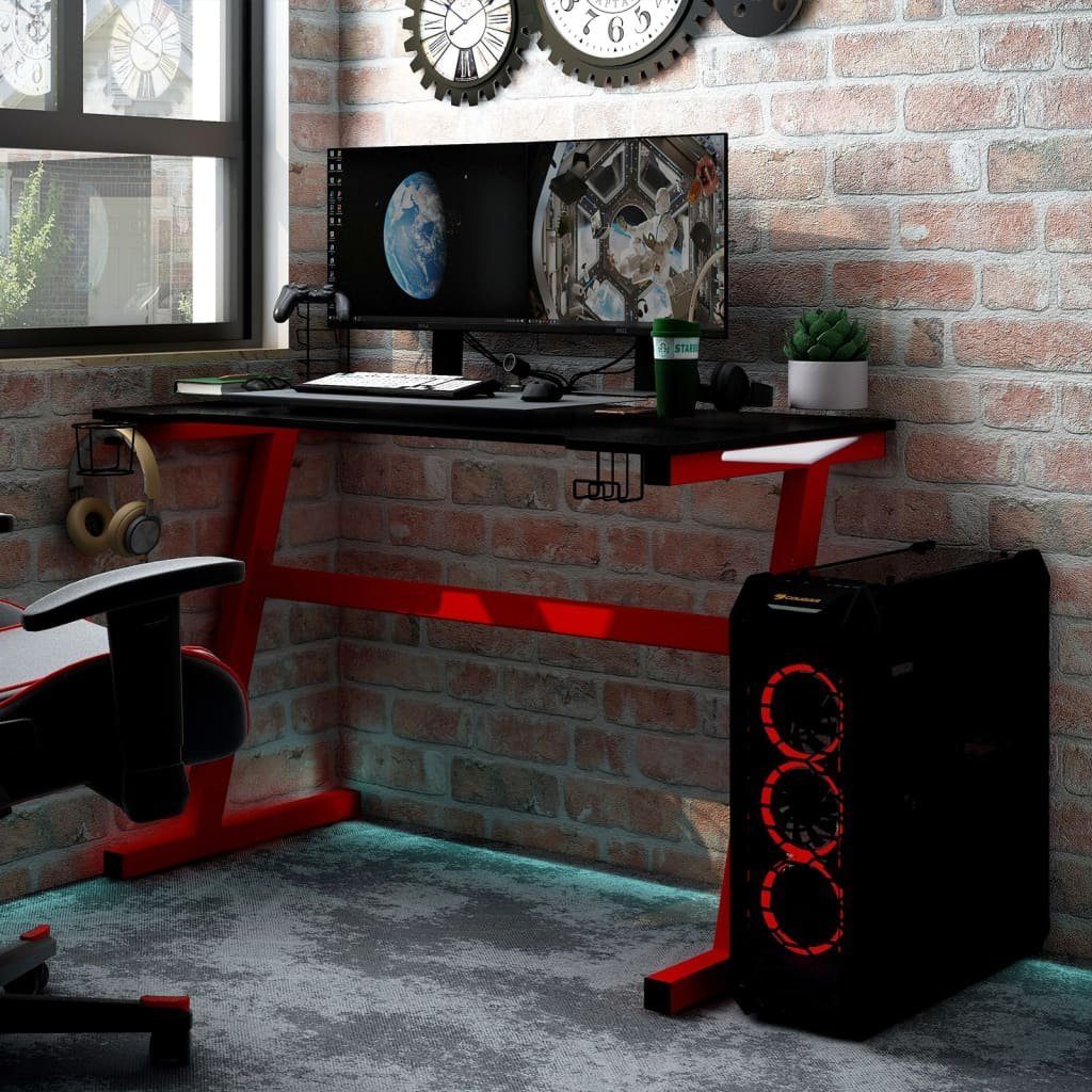 furnicato Schreibtisch Gaming-mit LED und Z-Gestell Schwarz 110x60x75 cm