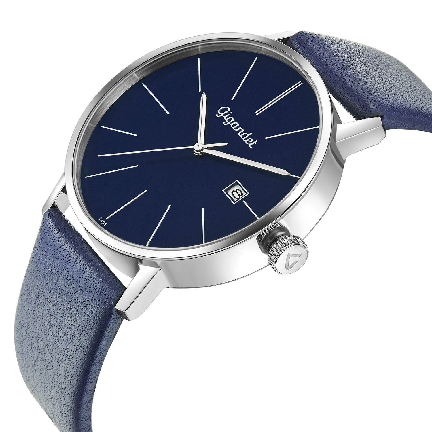 Gigandet Quarzuhr Herrenuhr, Armbanduhr, Businessuhr, 42mm, MINIMALISM G42-009, Mineralglas, Datumsanzeige, Lederband, 3bar/30m wasserfest