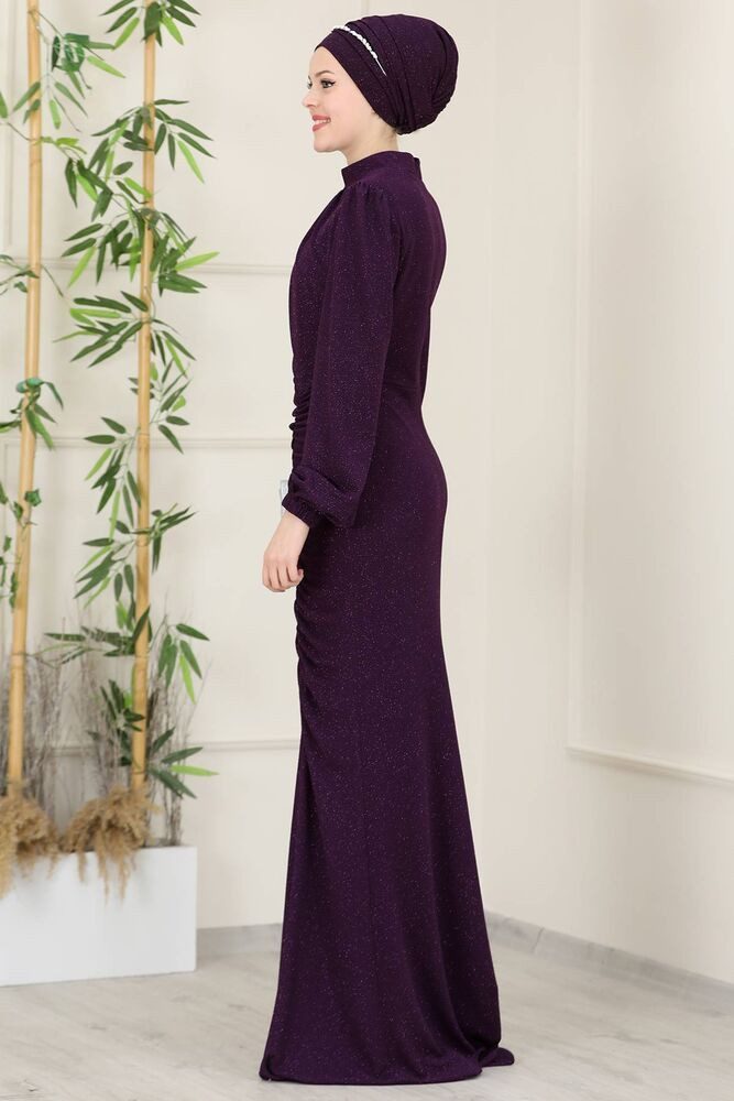 fashionshowcase Abendkleid langärmliges Maxikleid Damen Abaya Kleid - Modest Fashion Abiye mit Kragen, voll bedeckt