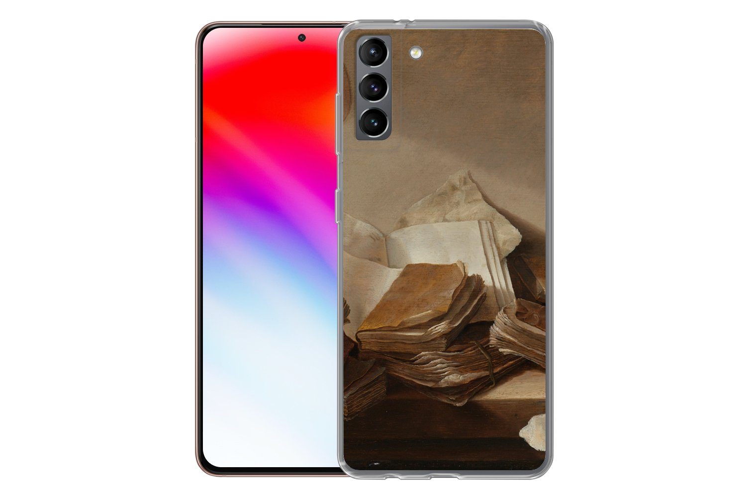 MuchoWow Handyhülle für Samsung Galaxy S21 Plus Stilleben mit Büchern - Gemälde von Jan Da, Phone Case, Silikon, Schutzhülle Dünn