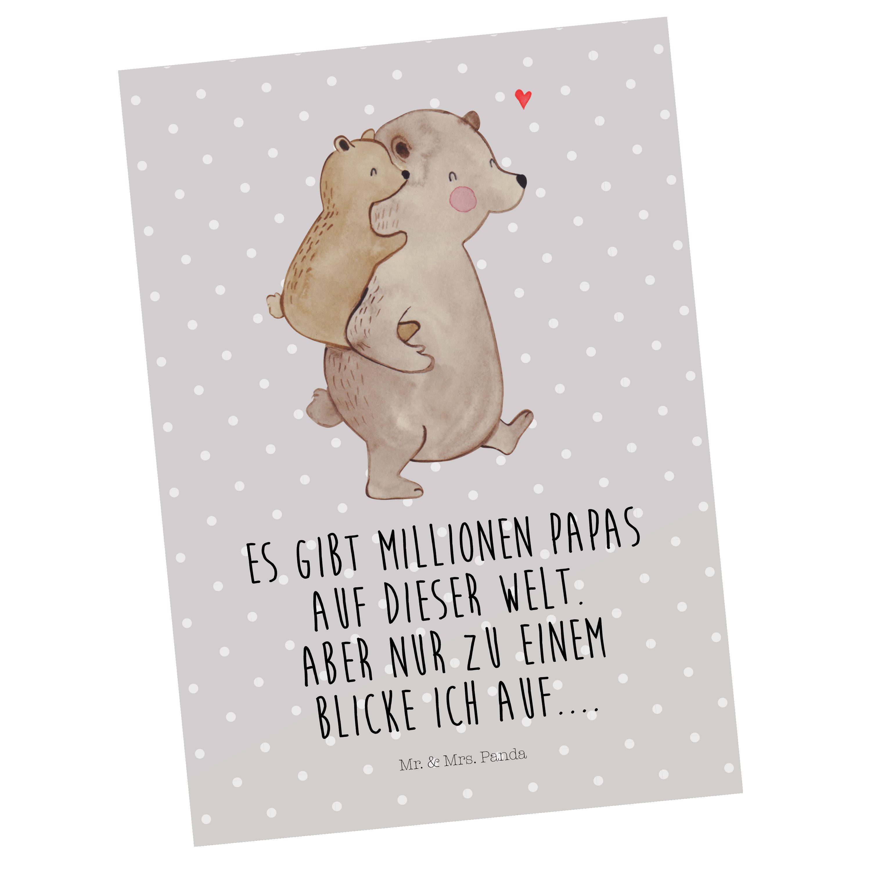 Mr. & Mrs. Panda Postkarte Papa Bär - Grau Pastell - Geschenk, Dankeskarte, Geschenkkarte, Einla