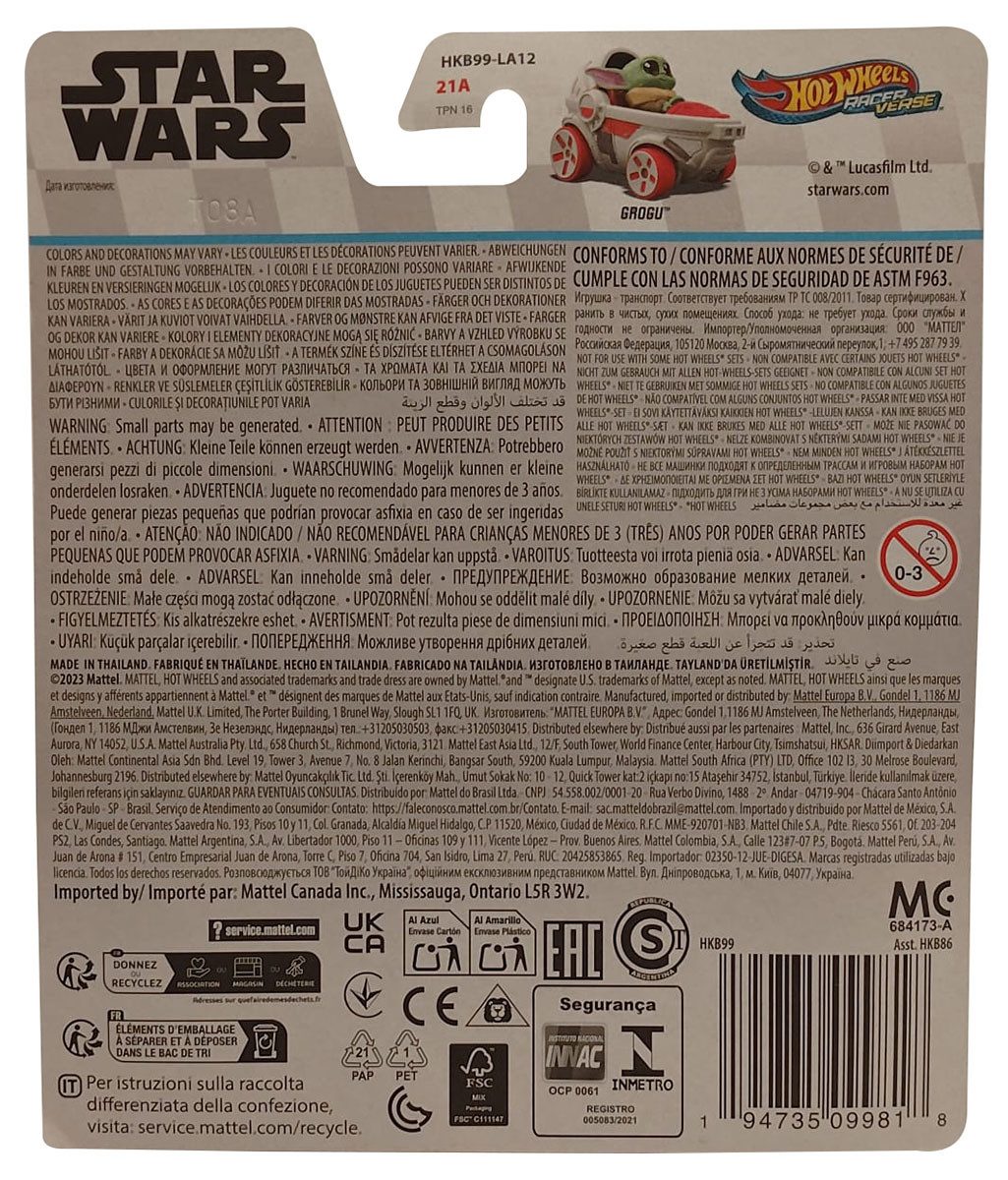 Hot Wheels Spielzeug-Auto Hot Wheels Star Wars - Racer Verse - Grogu, Actioncars, Kult-Fahrzeuge