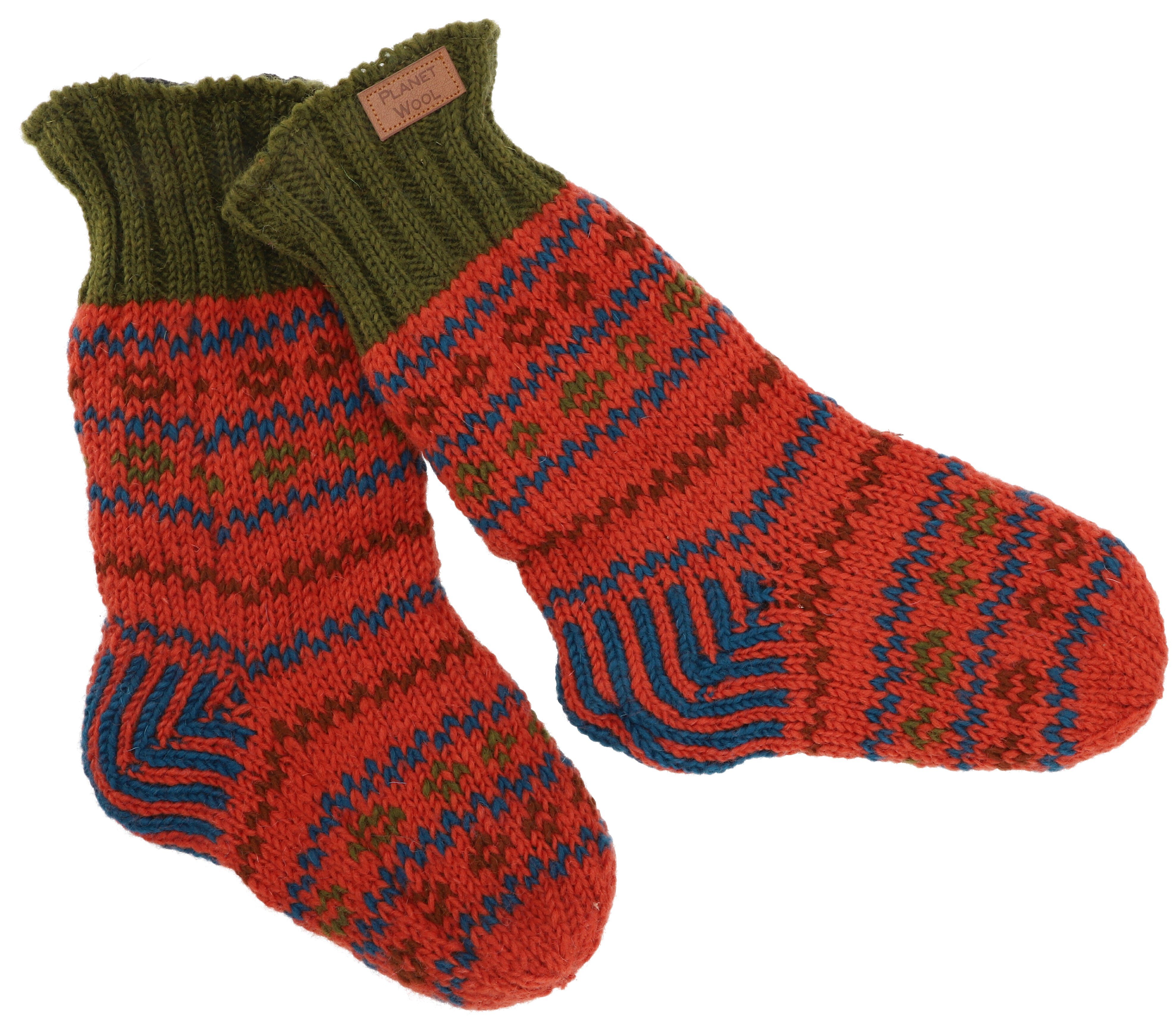Haussocken Handgestrickte gefütterte Schafwollsocken,..