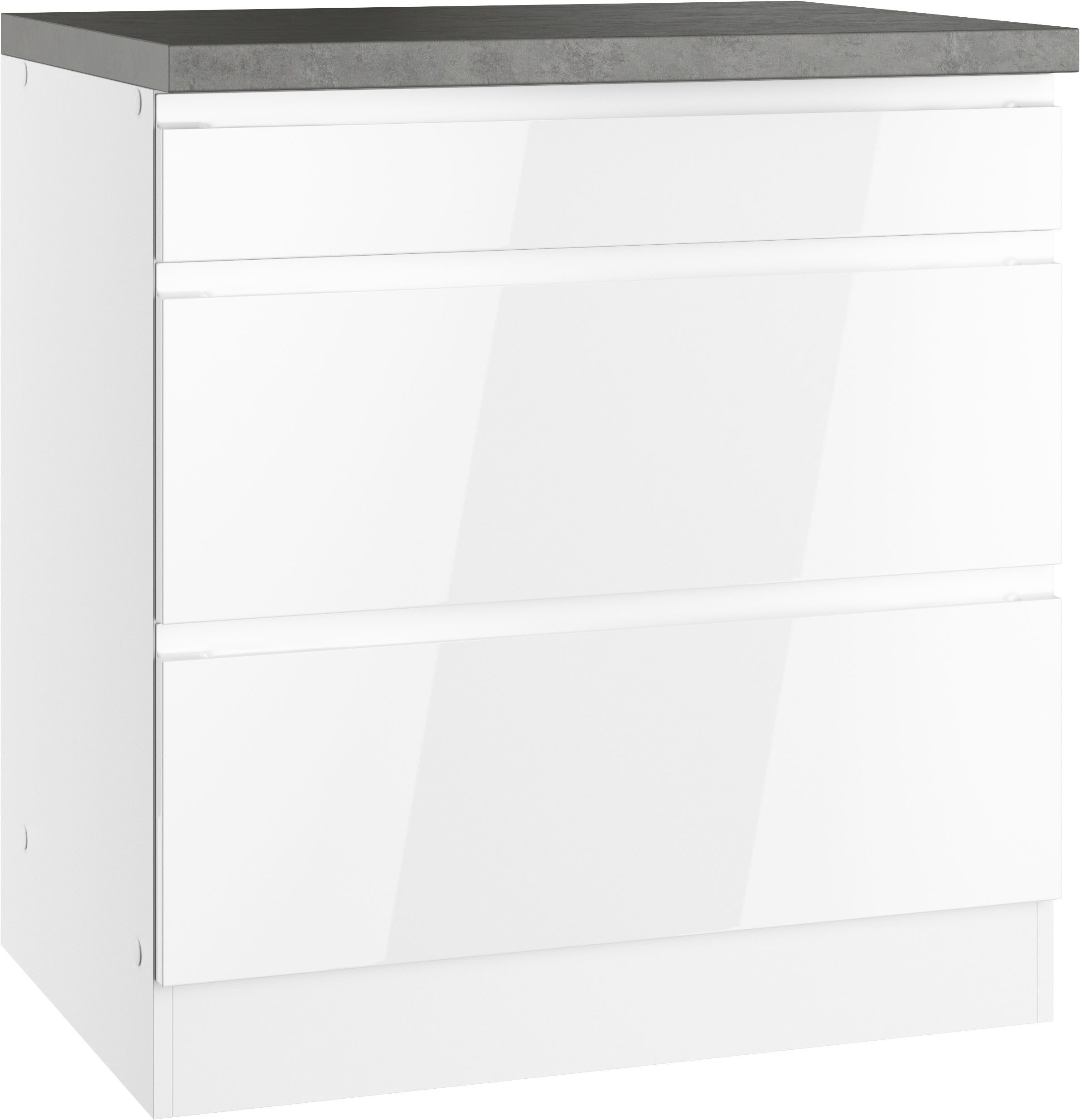 KOCHSTATION Kochfeldumbauschrank KS-Virginia,neu in verbesserter Ausführung (Stauraum, Softclose) Breite 80 cm, Höhe 86 cm, Softclose-Auszüge